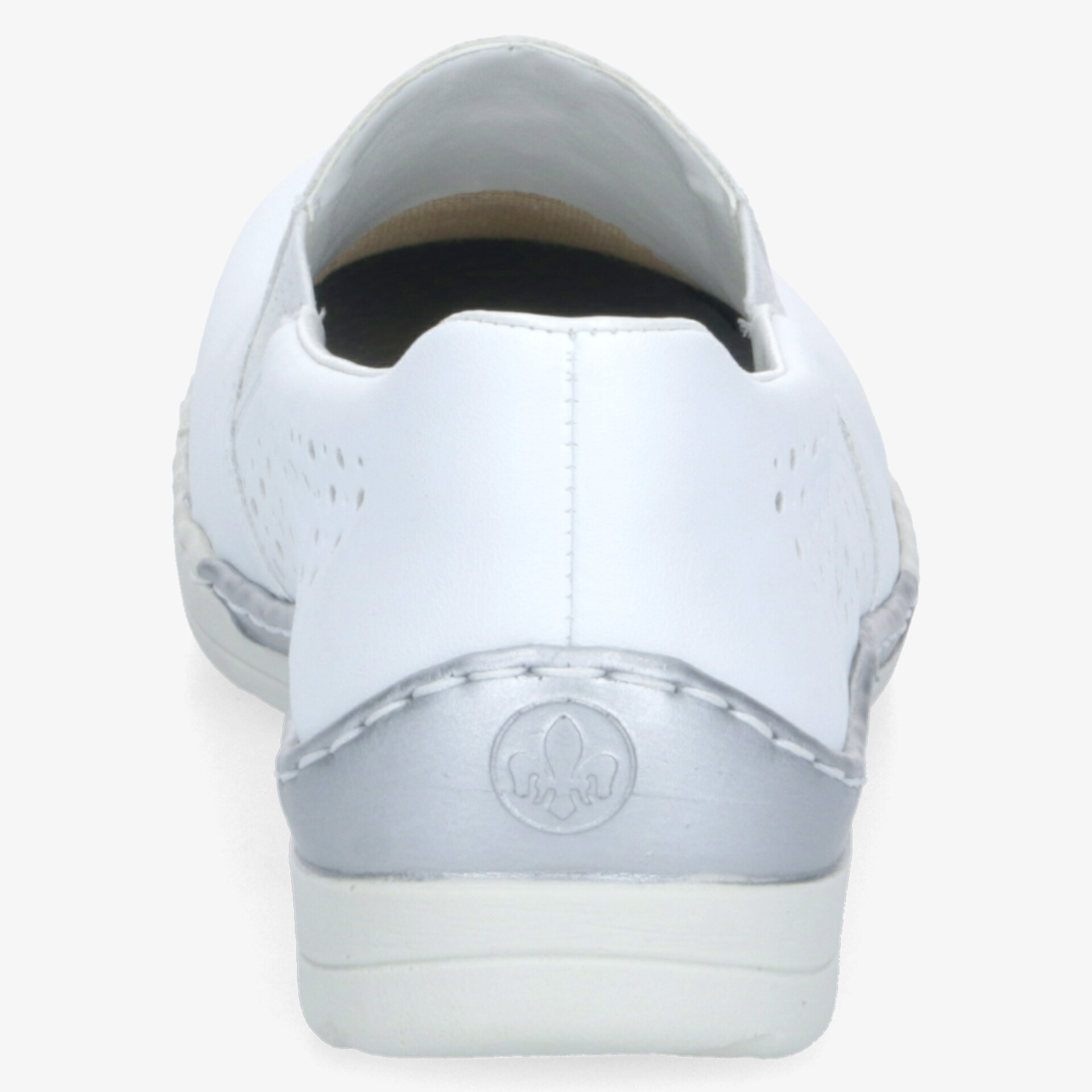Weißer Sneaker Rückansicht mit gepolstertem Einstieg und rutschfester Sohle für hohen Tragekomfort