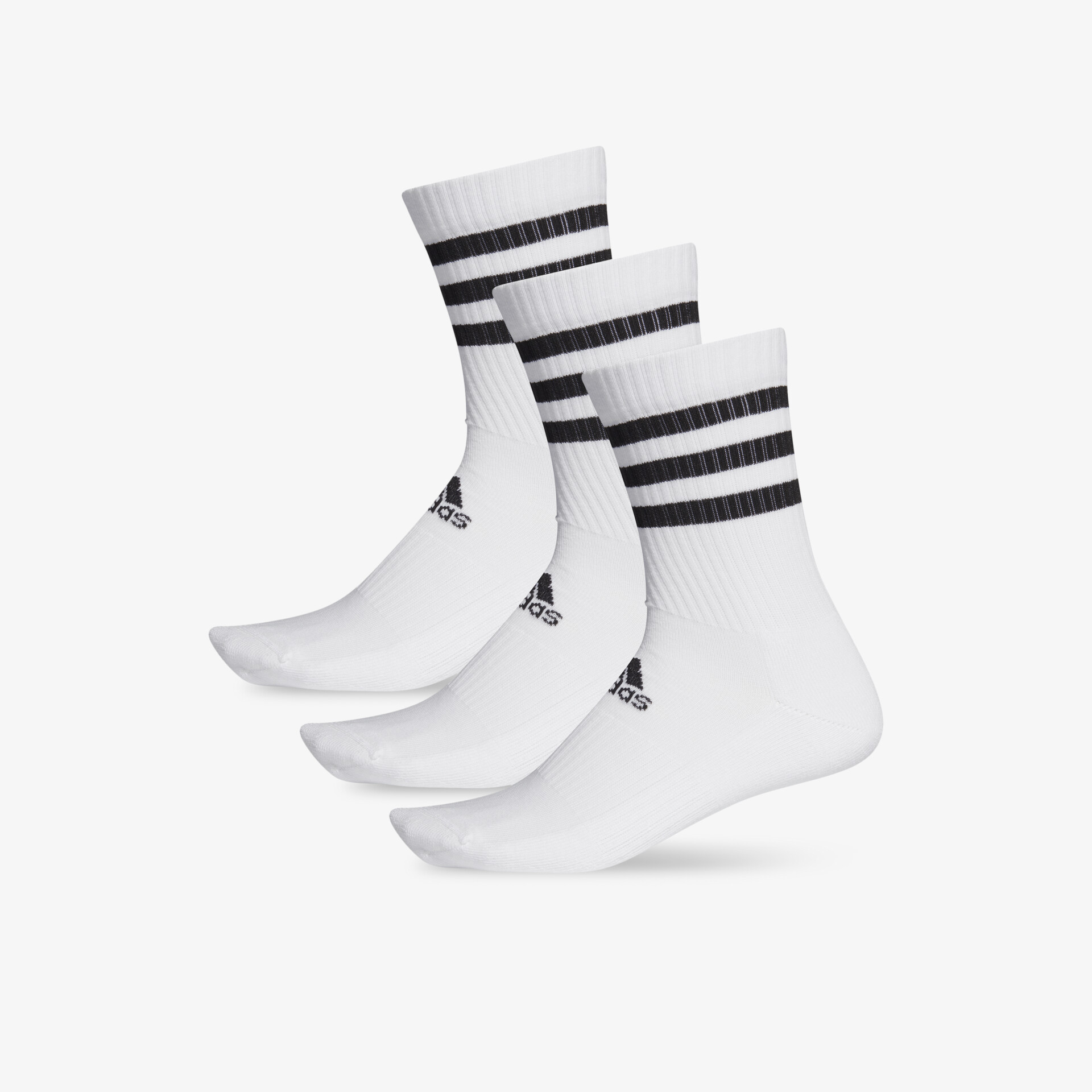 Dreierpack weiße Socken mit stilvollen schwarzen Streifen und Logo für optimalen Komfort und sportlichen Look.