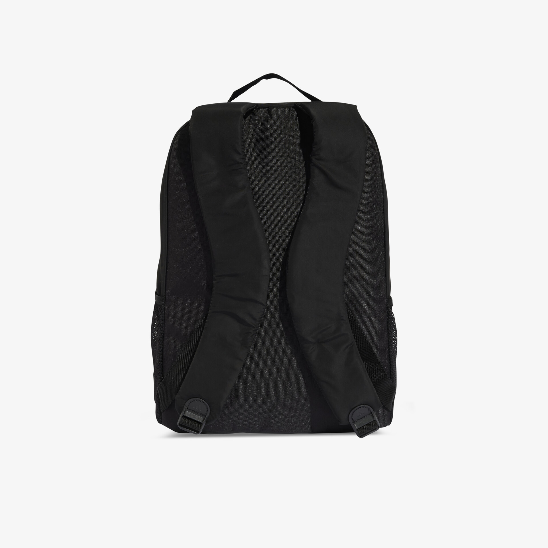 Schwarzer Rucksack mit robustem Design und gepolsterten, verstellbaren Schultergurten in klarer Rückansicht