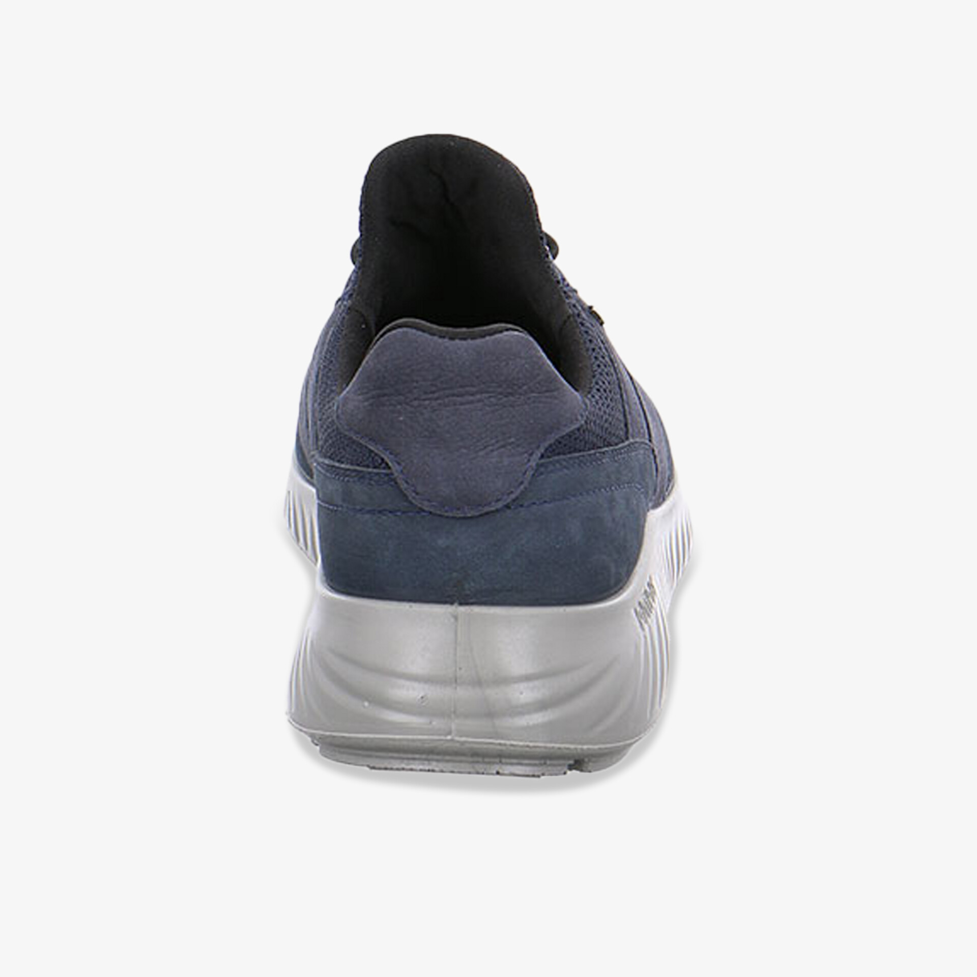 Sportlicher dunkelblauer Schuh mit robuster Sohle und bequemem, atmungsaktivem Material von hinten