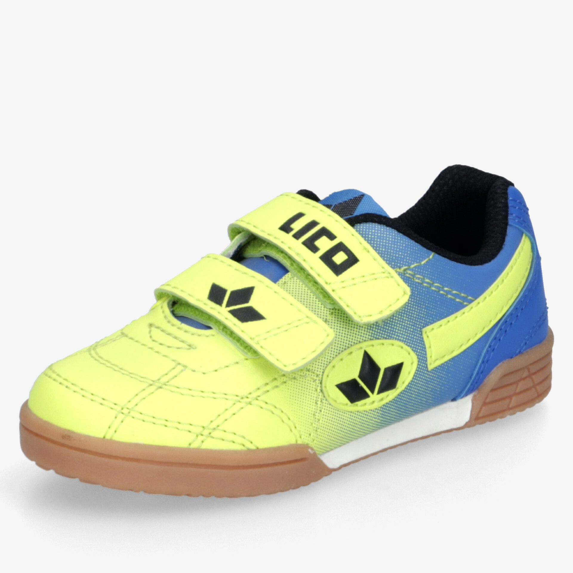 Leichter Sportschuh mit robustem Klettverschluss, flexibler Sohle und sportlichem Design in Neon Gelb und Blau