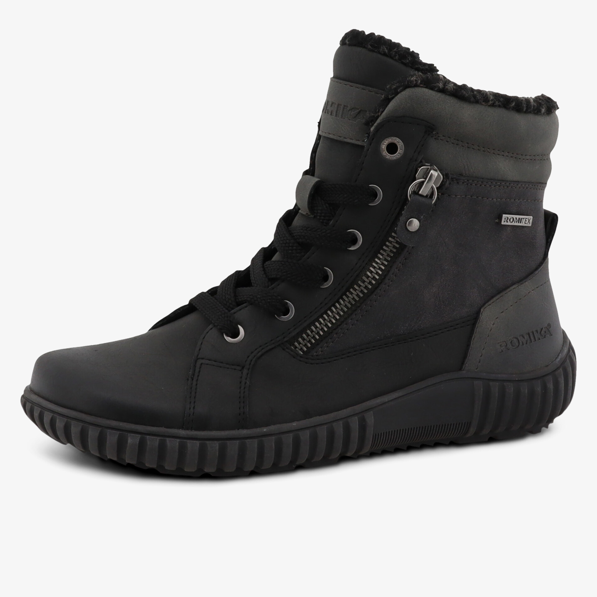 Bequemer warmer wasserdichter Winterstiefel mit Reißverschluss und rutschfester Sohle seitlich sichtbar