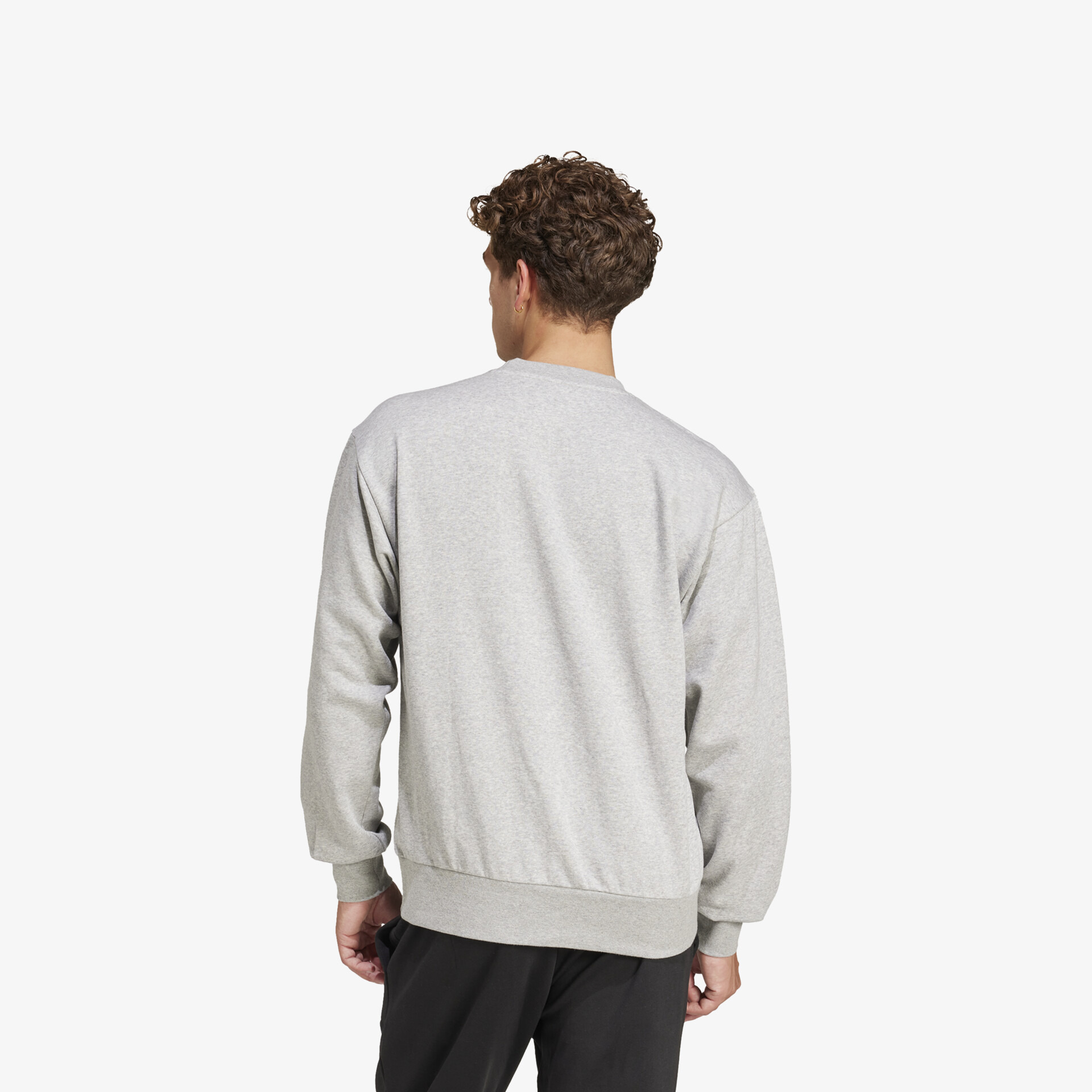 Grauer Langarm-Pullover in lockerer Passform, bequem und modisch von hinten gezeigt