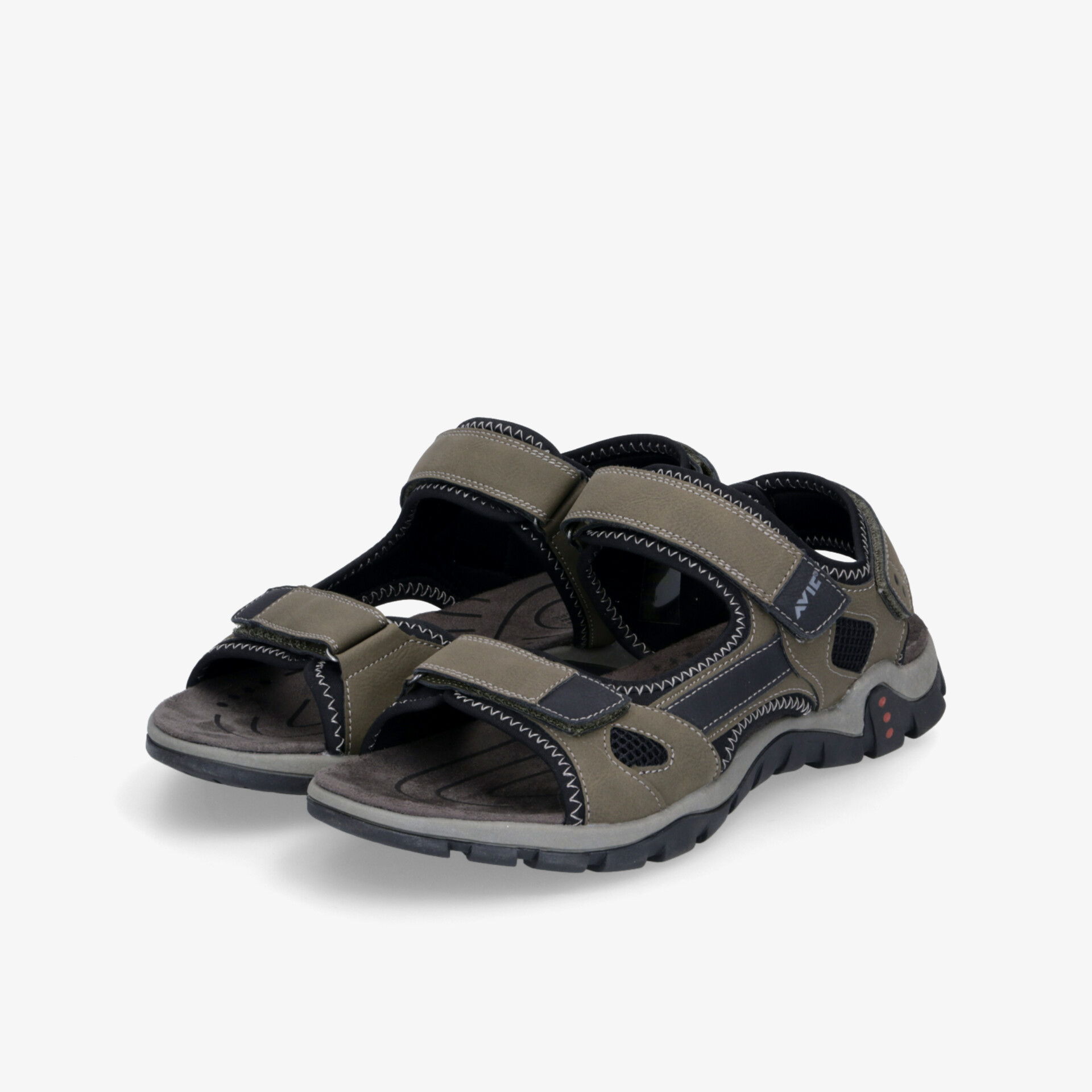 Sportliche schwarze und graue Sandalen mit verstellbaren Klettverschlüssen und robuster rutschfester Sohle