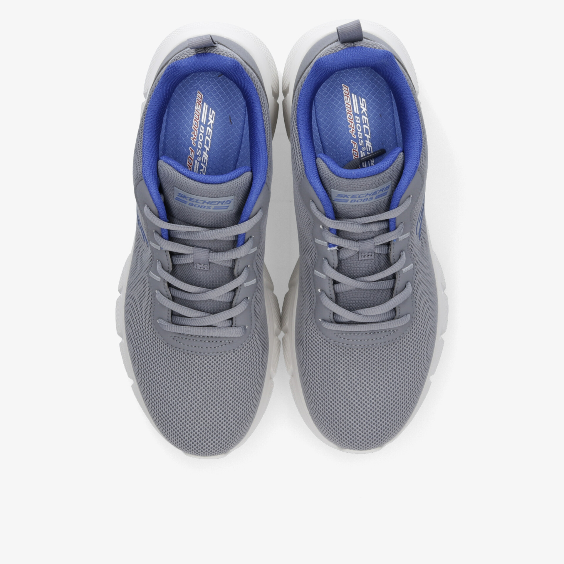 Stilvolle graue Sneaker mit blauen Akzenten und bequemer Passform, ideal für Freizeit und Sportaktivitäten.