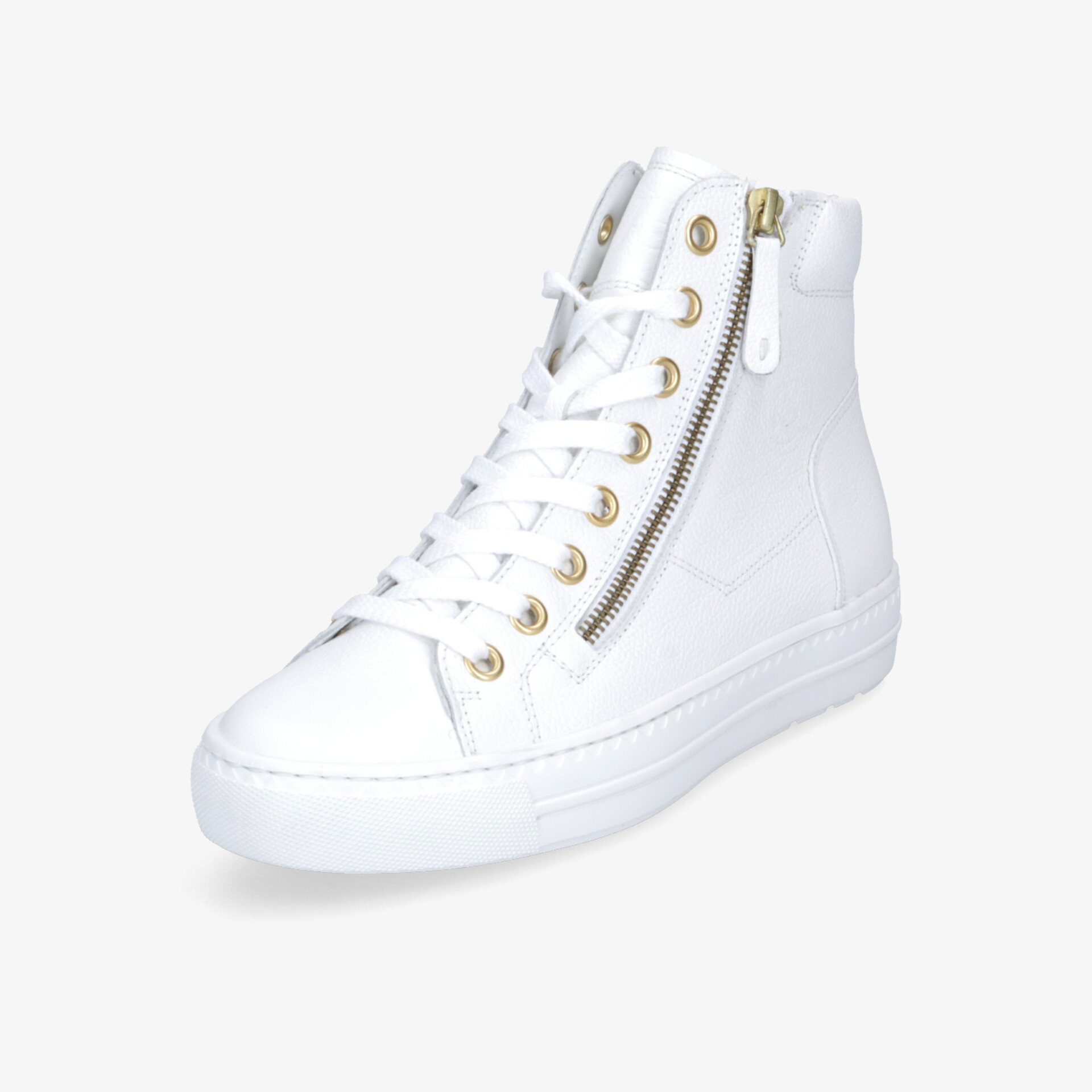 Weißer Hochschnitt Sneaker mit Reißverschluss und Schnürung, sportlich und modern gestaltet