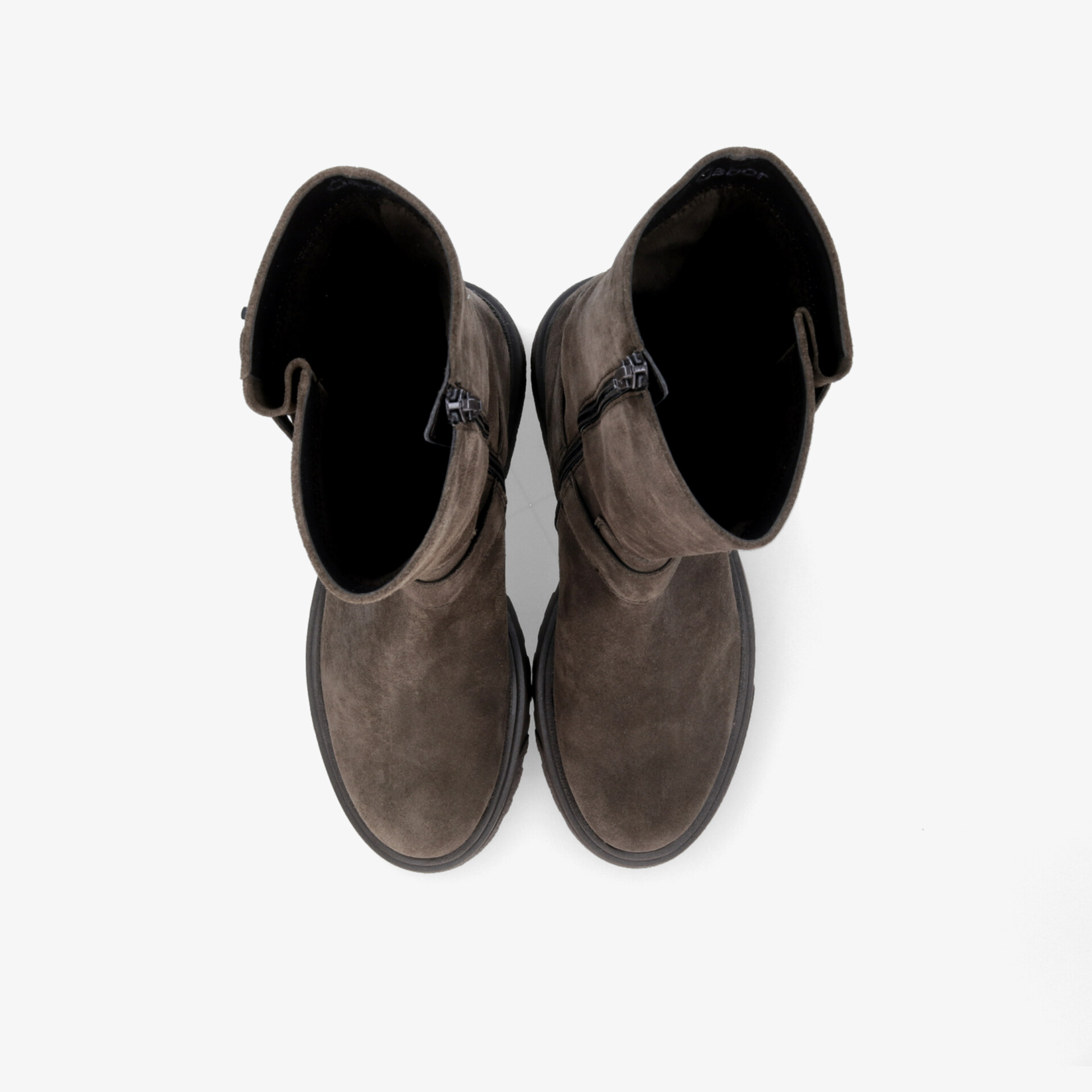 Graue Stiefel mit bequemer Passform, stabilem Material und praktischem Reißverschluss, Draufsicht auf das Paar