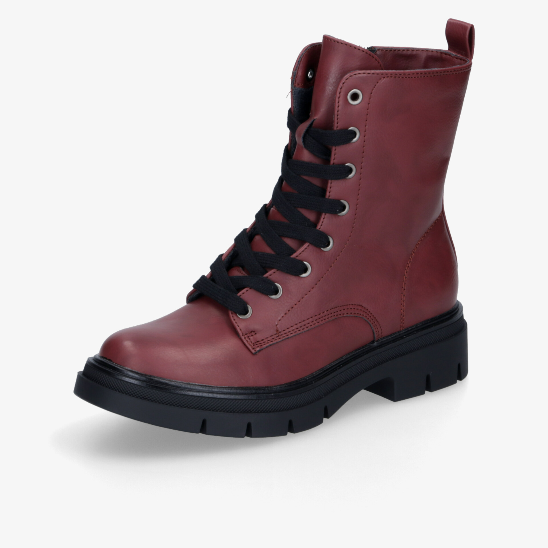 Robuster bordeauxroter Schnürstiefel mit langlebiger Sohle und bequemer Polsterung für den täglichen Gebrauch