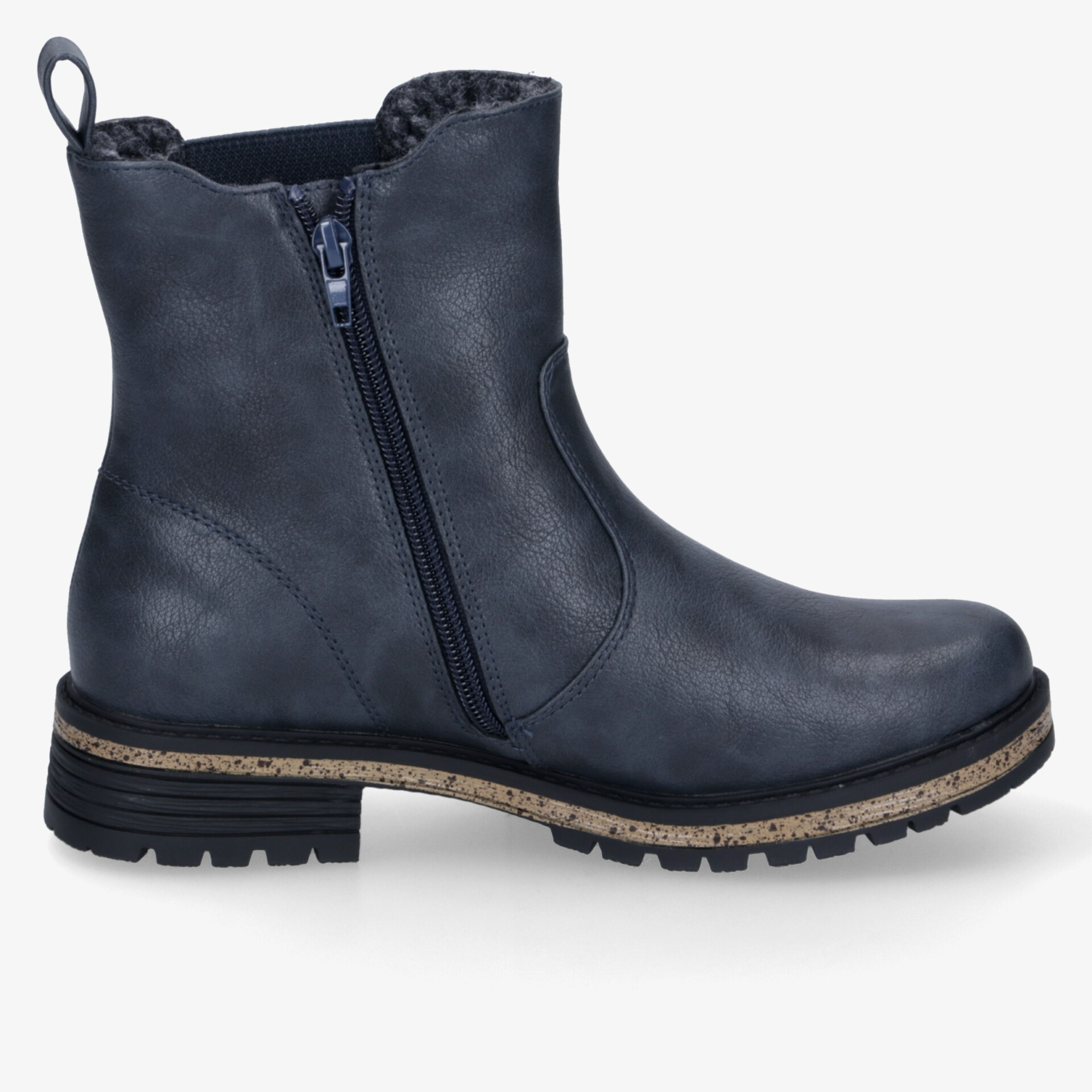 Robuster schwarzer Stiefel mit praktischem Reißverschluss und profilierter Sohle für sicheren Halt und modernen Look