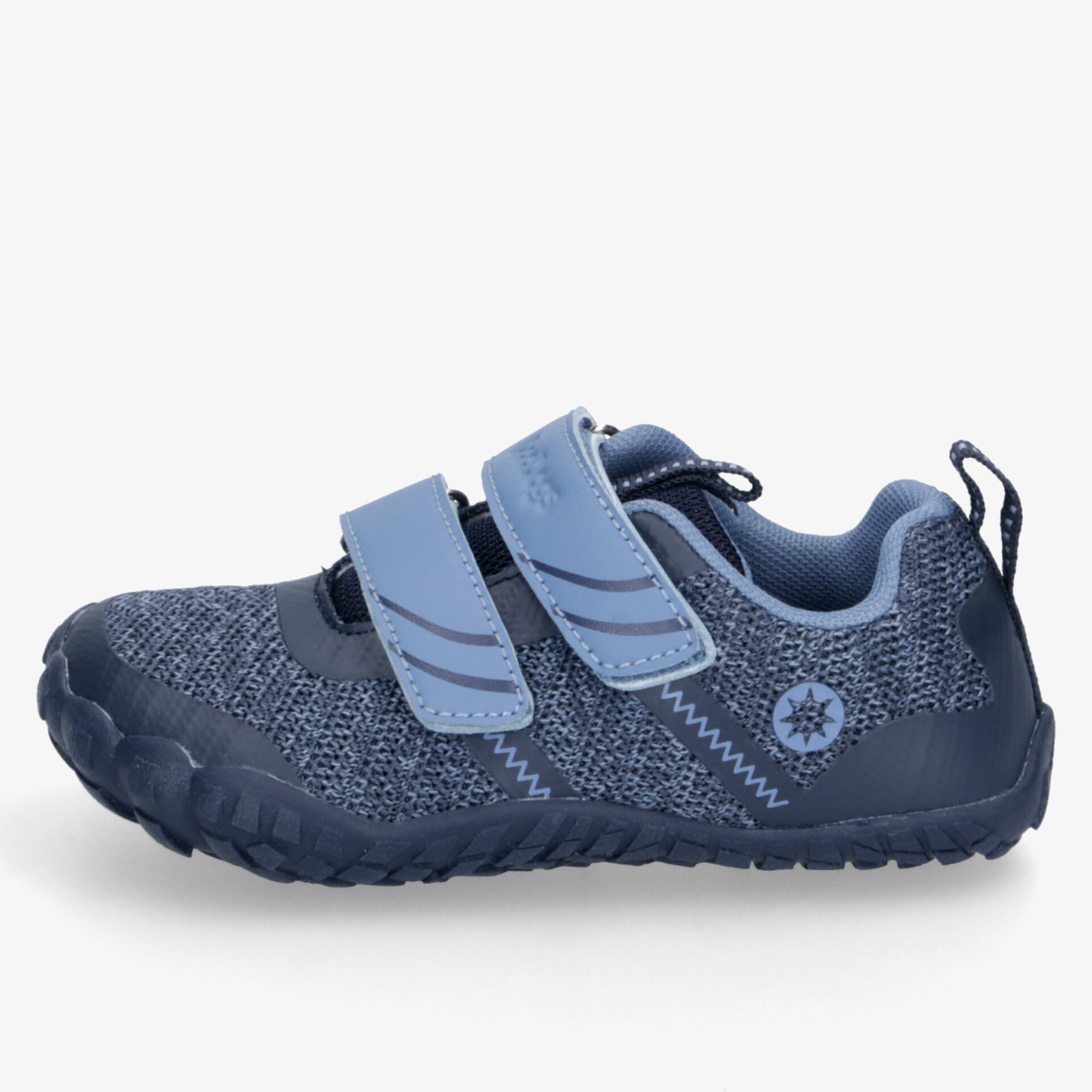 Sportlicher Schuh mit doppelten Klettverschlüssen, rutschfester Sohle und atmungsaktivem Material in Blau