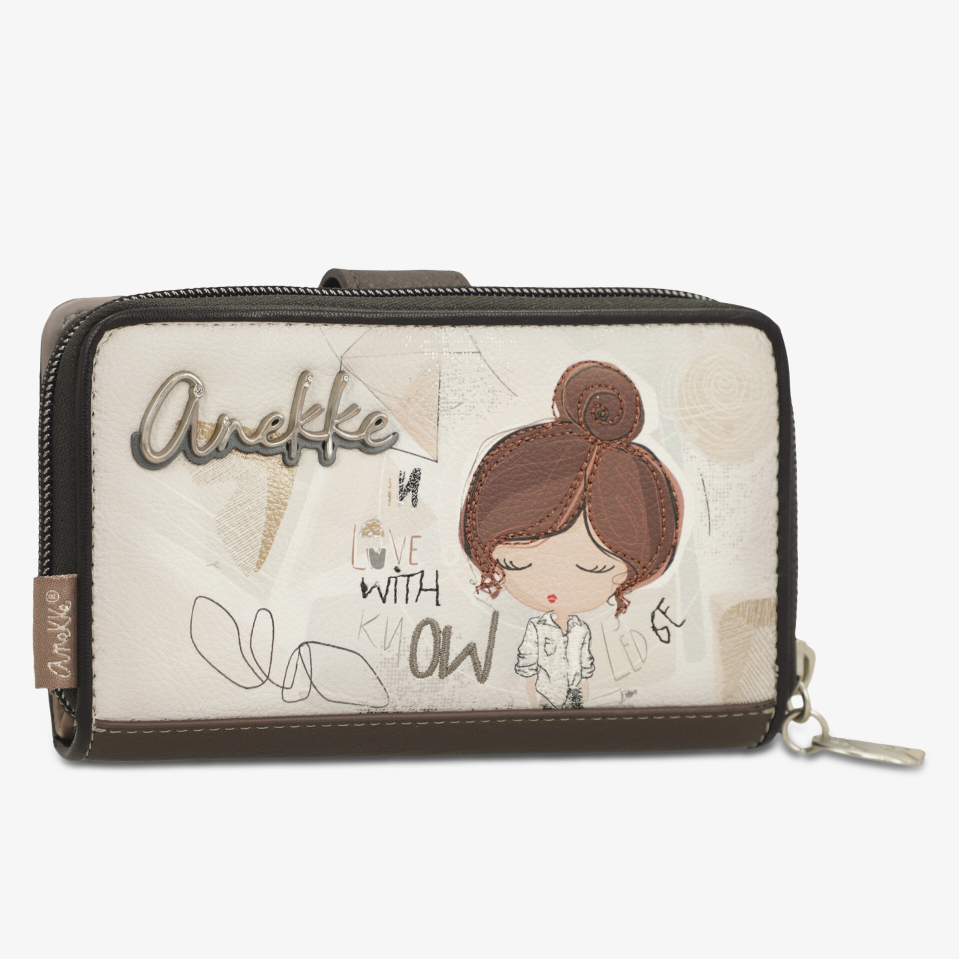 Kompakte Geldbörse mit Reißverschluss und süßem Cartoon-Motiv, mehrere Fächer für Geld und Karten