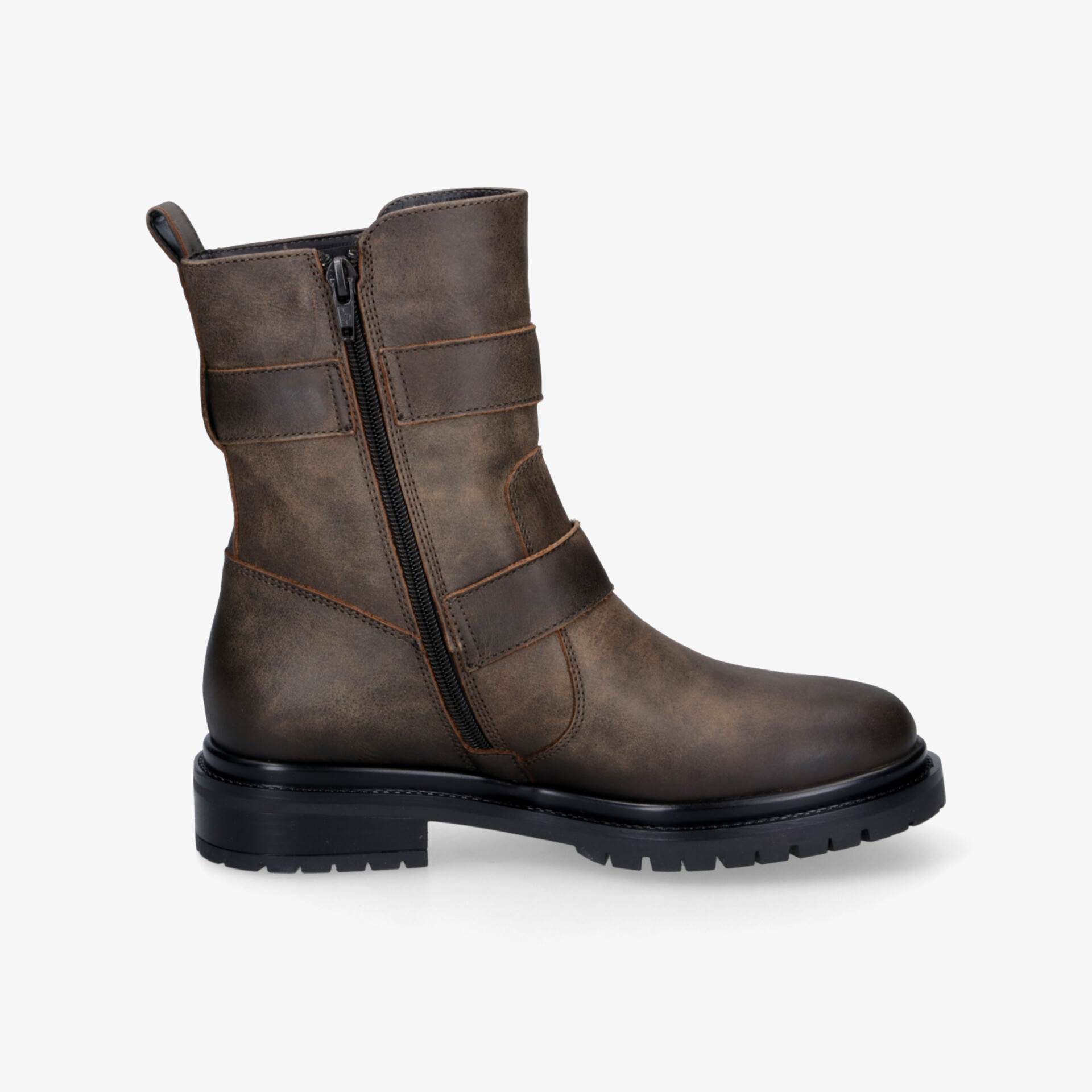 Robuster brauner Stiefel mit seitlichem Reißverschluss, rutschfester Sohle und komfortablem Design