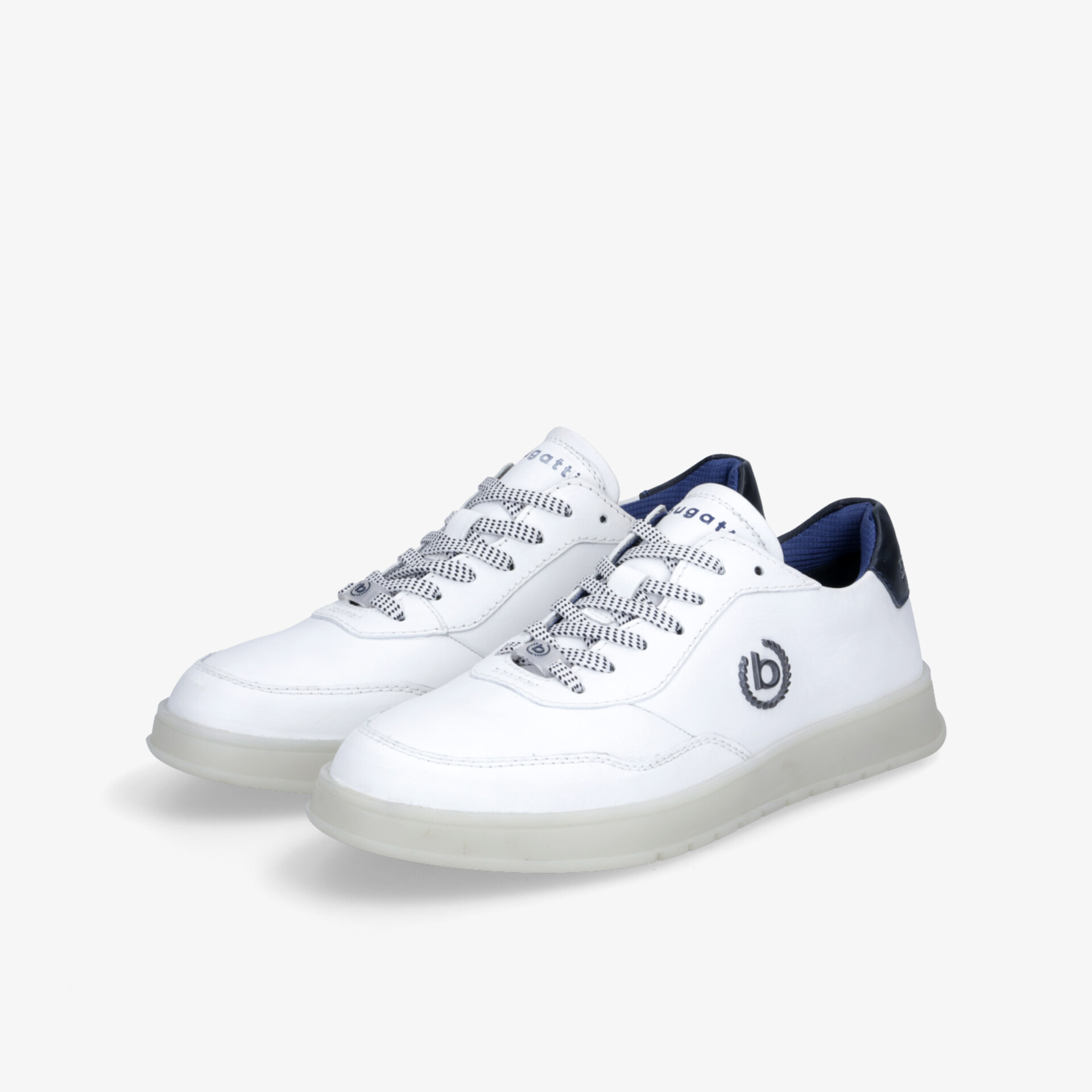 Weiße Sneakers mit blauen Details, stilvoll und komfortabel, perfekte Wahl für jeden Anlass