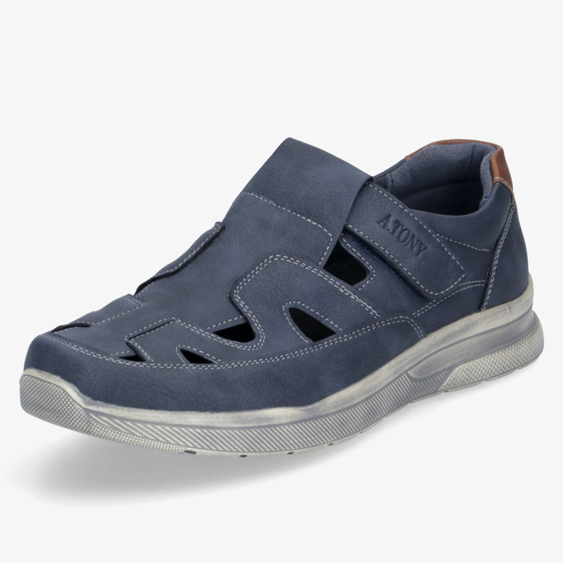 Bequemer blau-schwarzer Schuh mit atmungsaktivem Design und Klettverschluss, ideal für Alltag und Freizeit.