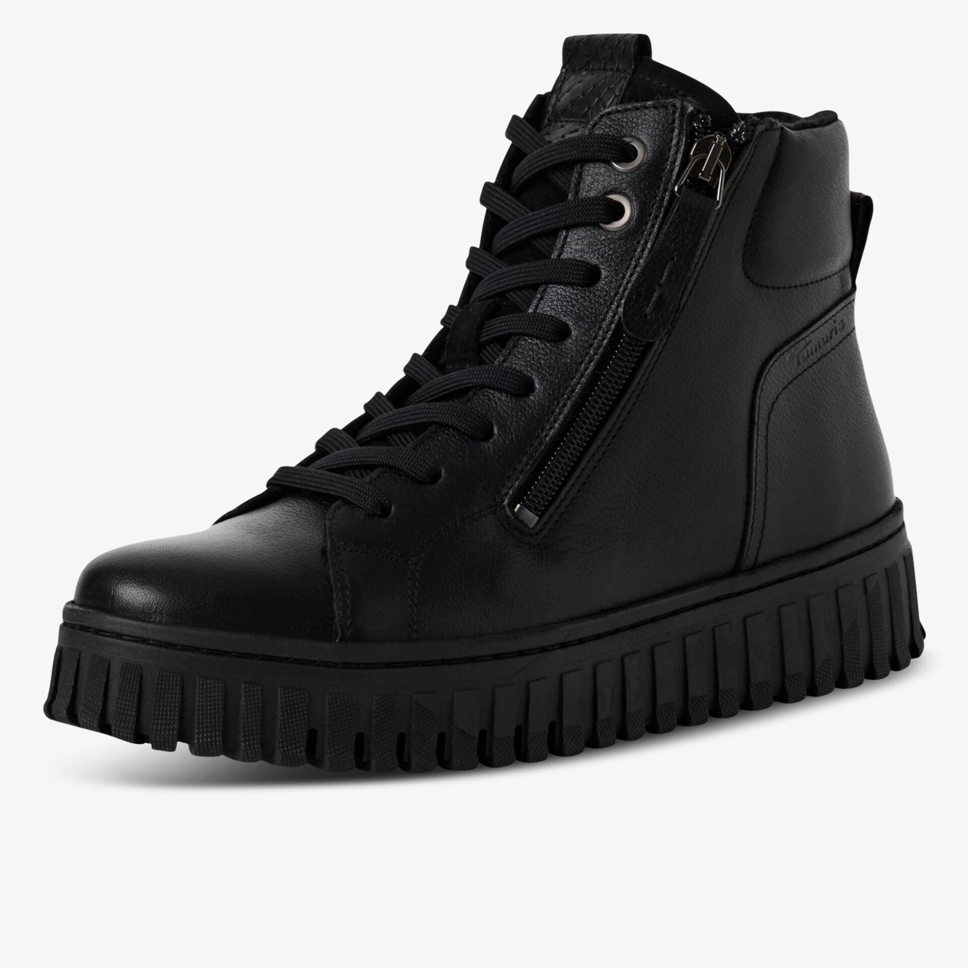 Schwarzer Sneaker mit seitlichem Reißverschluss, profilierter Sohle und moderner, komfortabler Passform