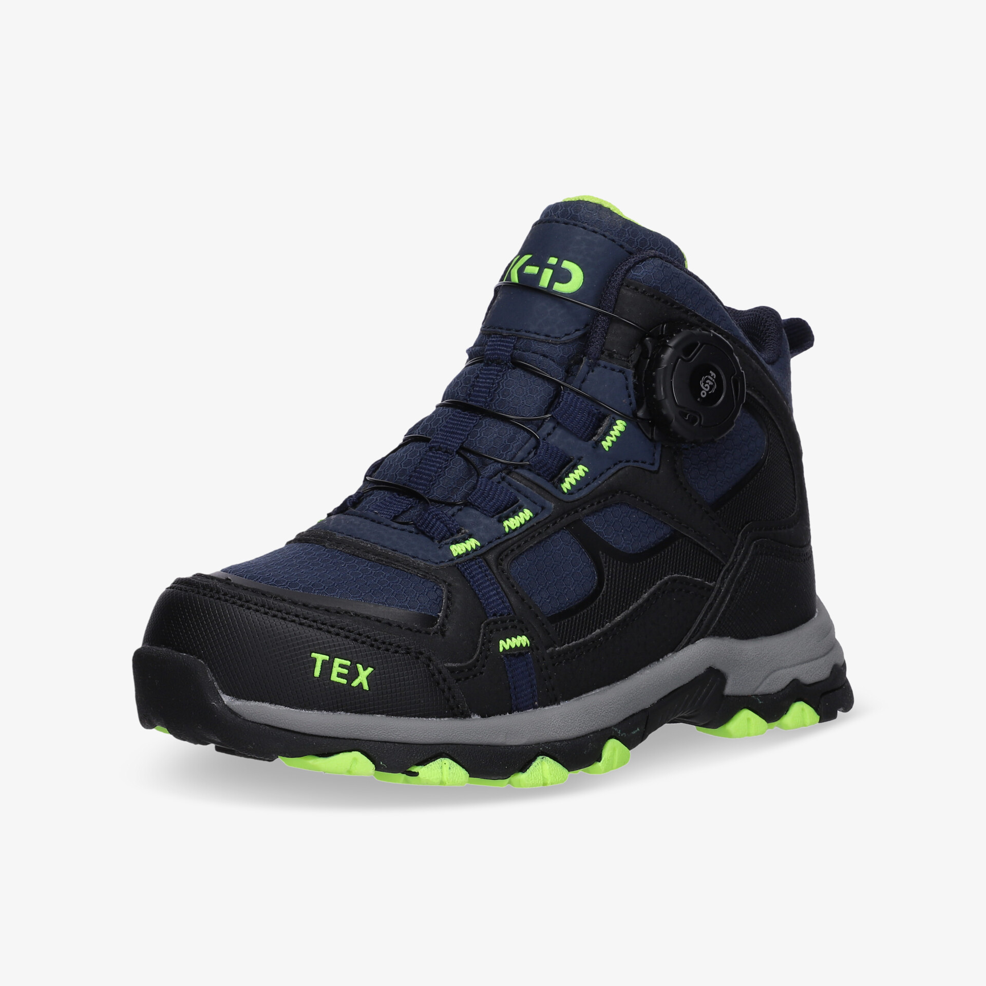 Robuster wetterfester Wanderschuh mit rutschfester Sohle und komfortabler Passform in Blau und Neon