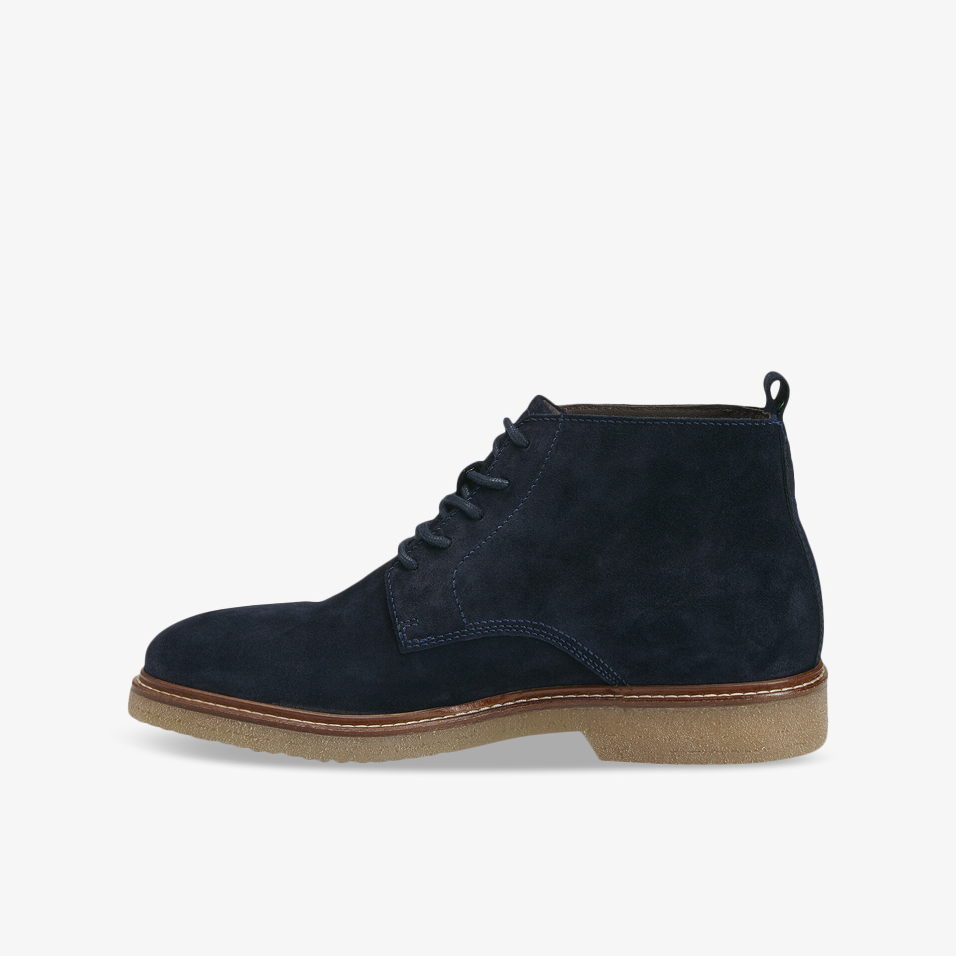 Eleganter Lederboot in Dunkelblau mit rutschfester Sohle und stilvollem Design, ideal für vielseitige Anlässe.