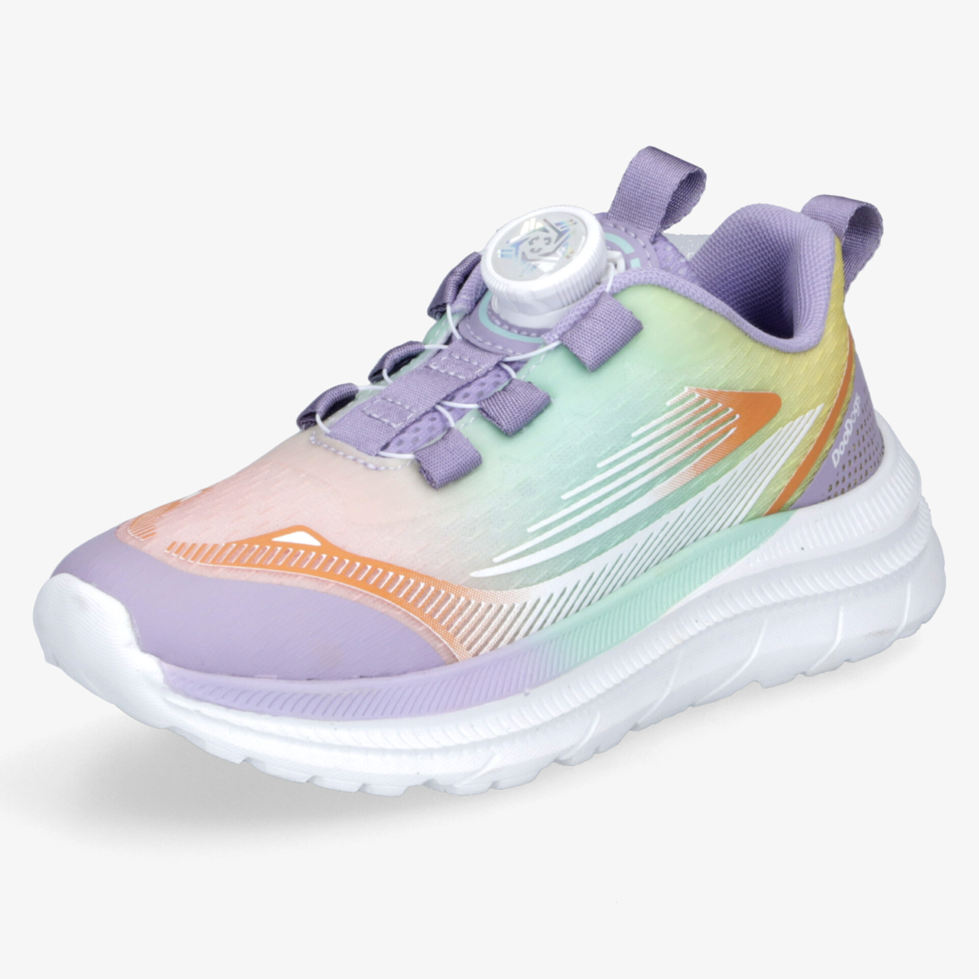 Stylischer Laufschuh in Pastellfarben mit innovativem Schnellschnürsystem für hohen Komfort und Leichtigkeit beim Laufen.