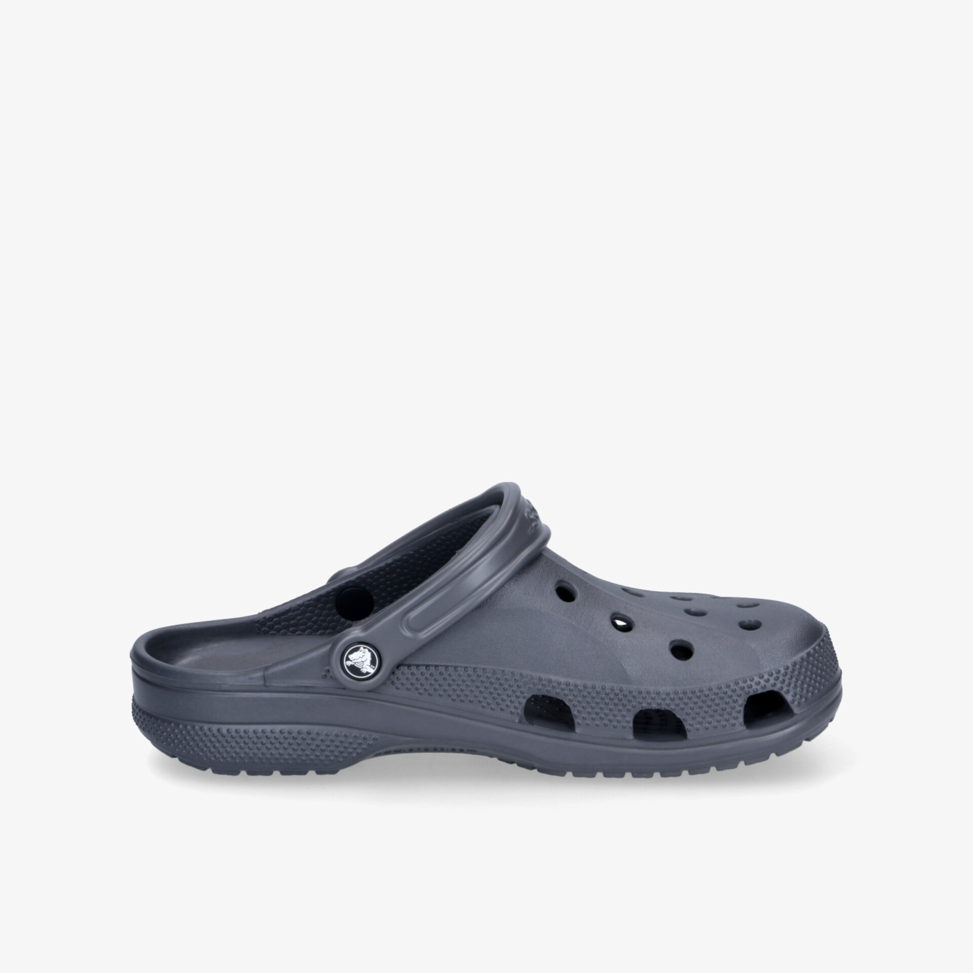 Seitliche Ansicht eines blauen, bequemen und atmungsaktiven Clogs mit rutschfester Sohle und flexiblem Design