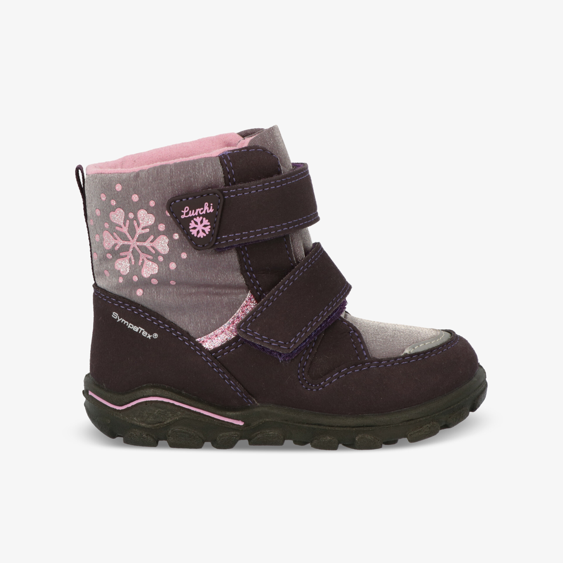 Kinder-Winterstiefel mit Klettverschluss und isolierendem Innenfutter in modischem Design für kalte Tage.