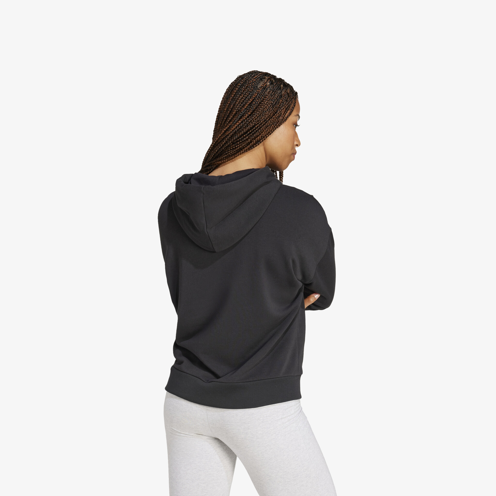 Schwarzer Hoodie mit Kapuze, bequemer Schnitt und weichem Material, Rückansicht