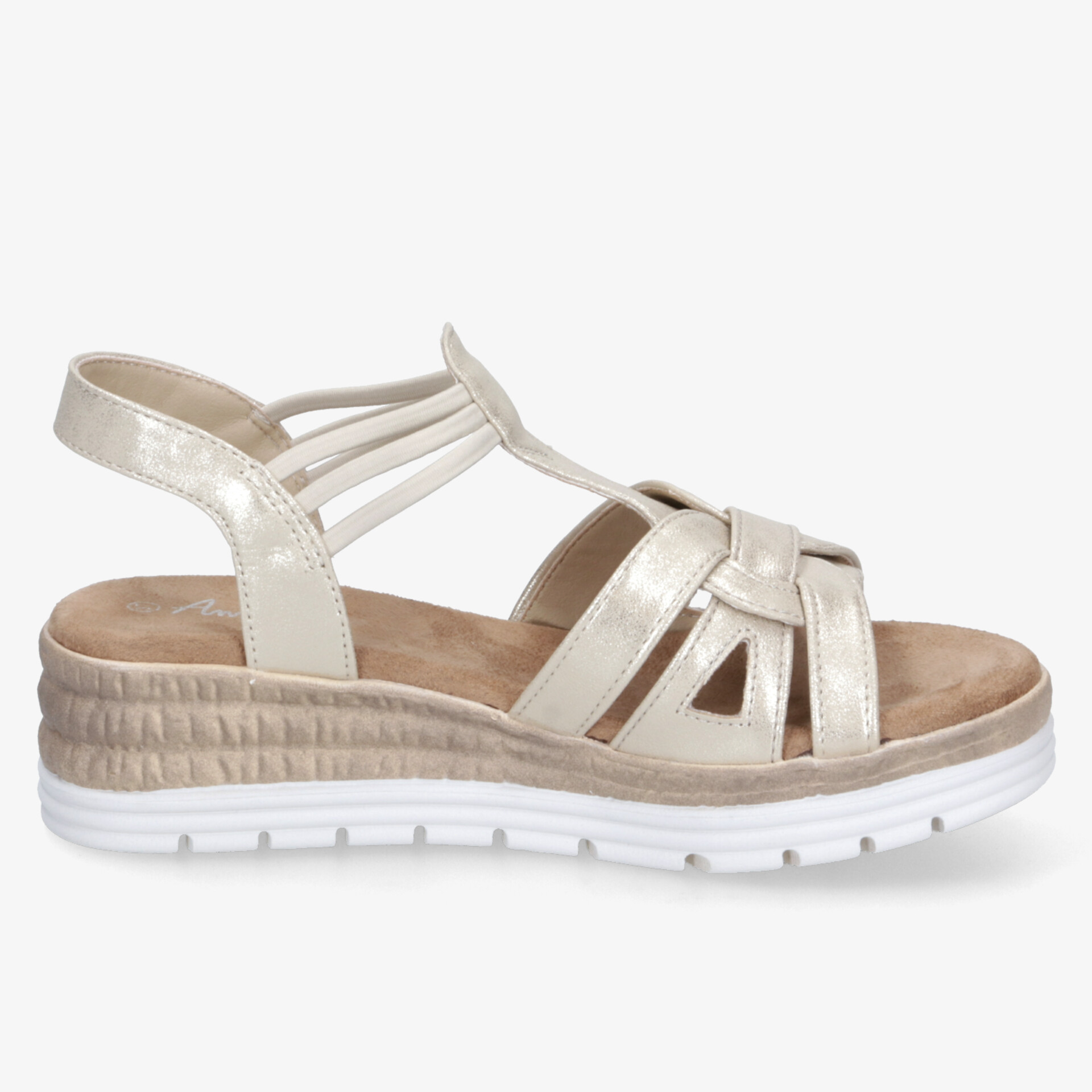 Bequeme beige Sandale mit verstellbarem Fersenriemen und gepolsterter Innensohle für optimalen Tragekomfort