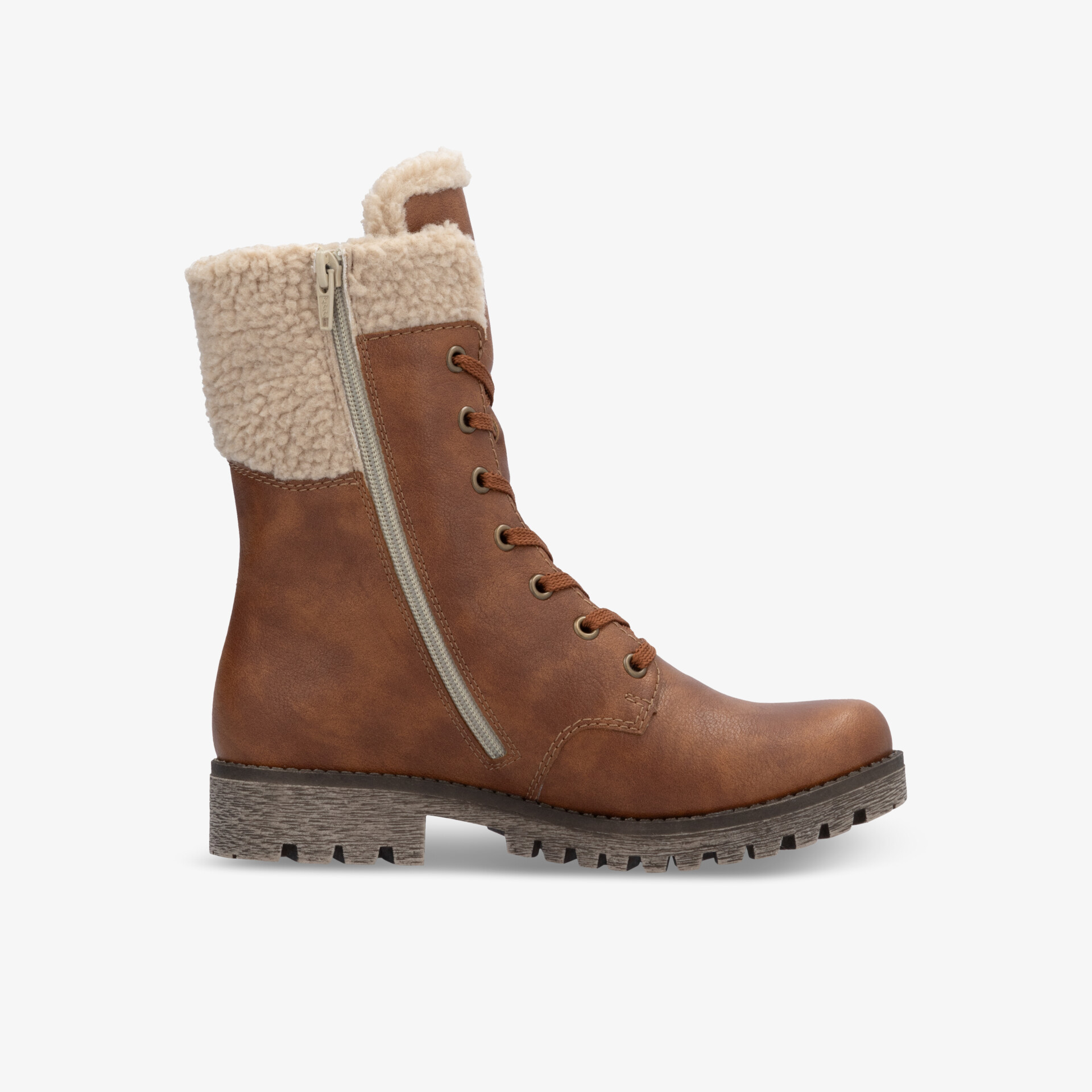 Warmer brauner Winterstiefel aus Leder mit weichem Innenfutter, robustem Absatz und praktischem seitlichen Reißverschluss