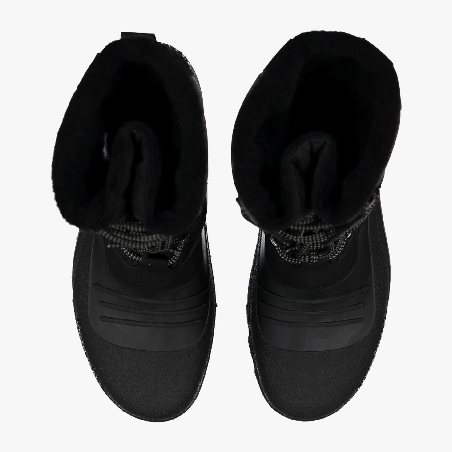 Schwarze Winterstiefel mit gepolstertem Kragen und rutschfester Sohle bieten Komfort und Wärme für kalte Tage.