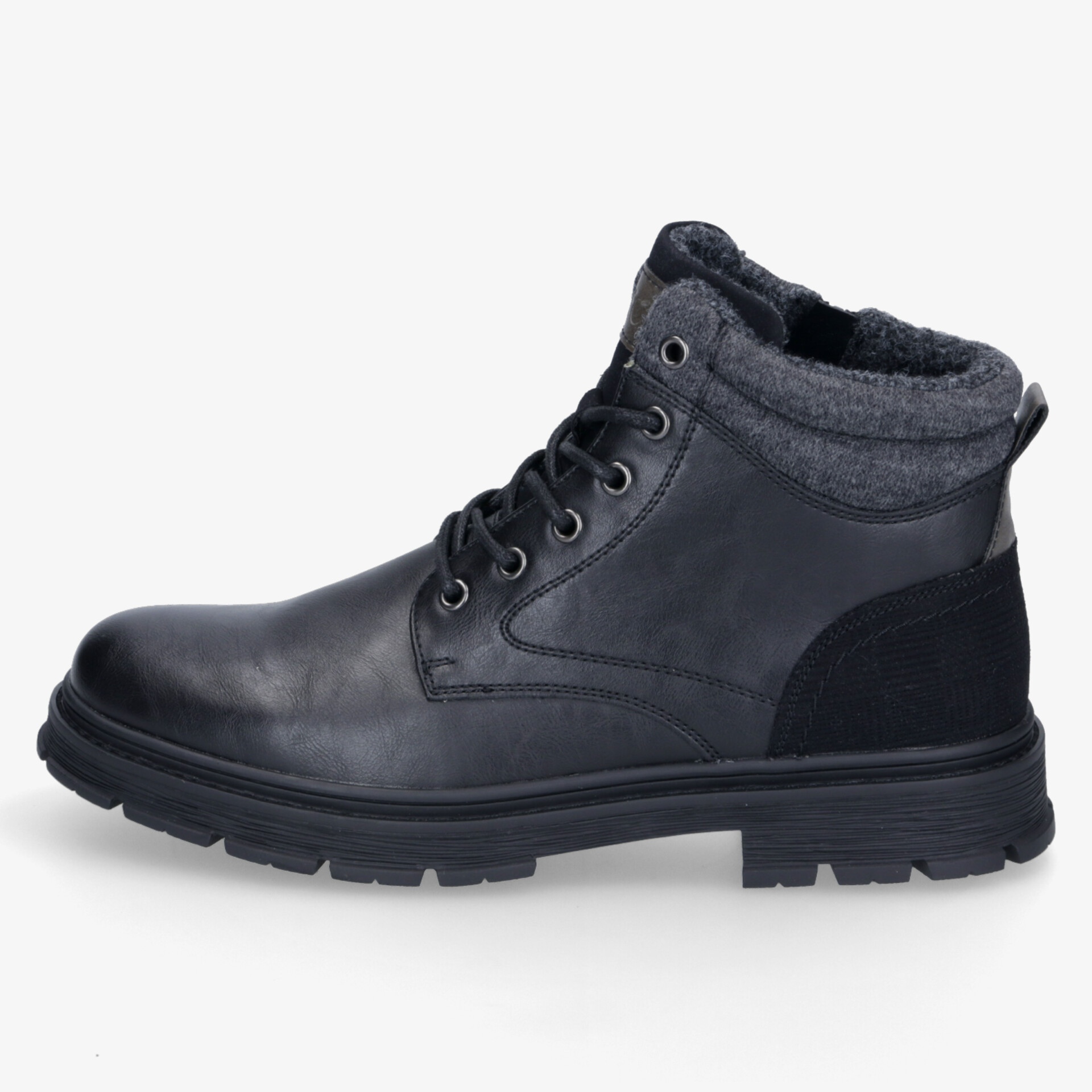 Schwarze Schnürstiefel mit gepolstertem Schaft für hohen Tragekomfort und Stabilität bei jedem Wetter.