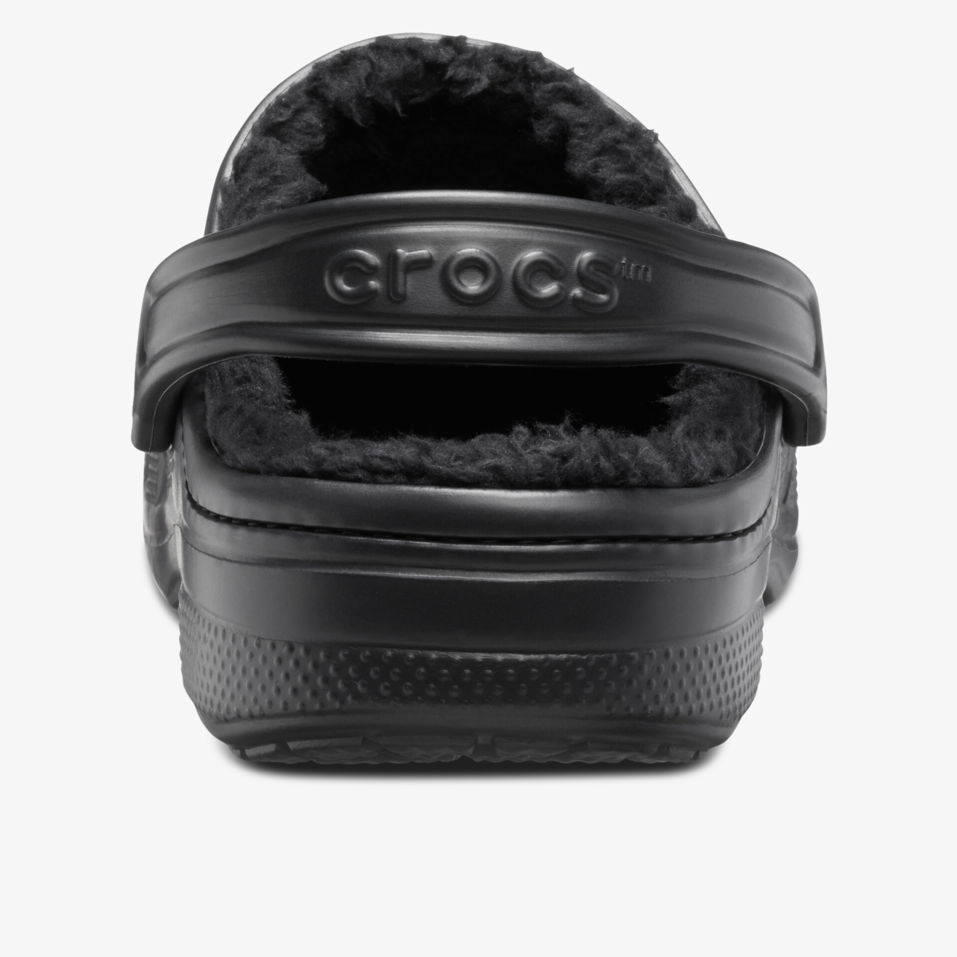 Schwarze Crocs mit weichem Fellfutter und rutschfester Sohle, komfortabel und warm für den Alltagsgebrauch