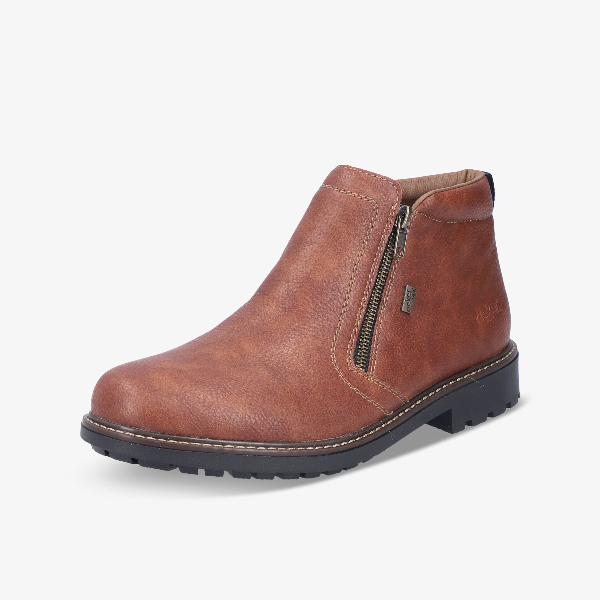 Brauner Leder Ankle Boot mit Reißverschluss, robuster Sohle und komfortabler Passform, seitliche Ansicht