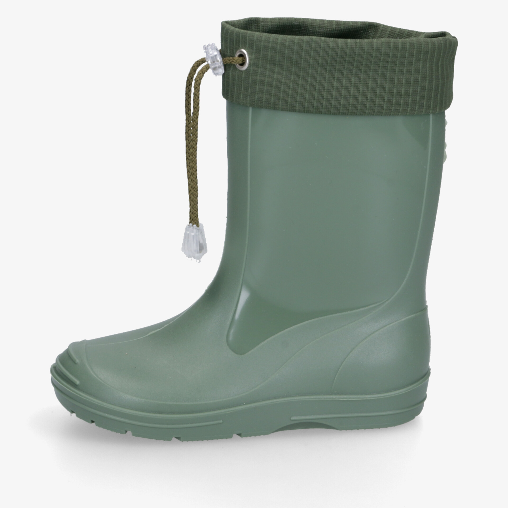 Grüner robuster Gummistiefel mit rutschfester Sohle und verstellbarem Kordelverschluss für guten Halt