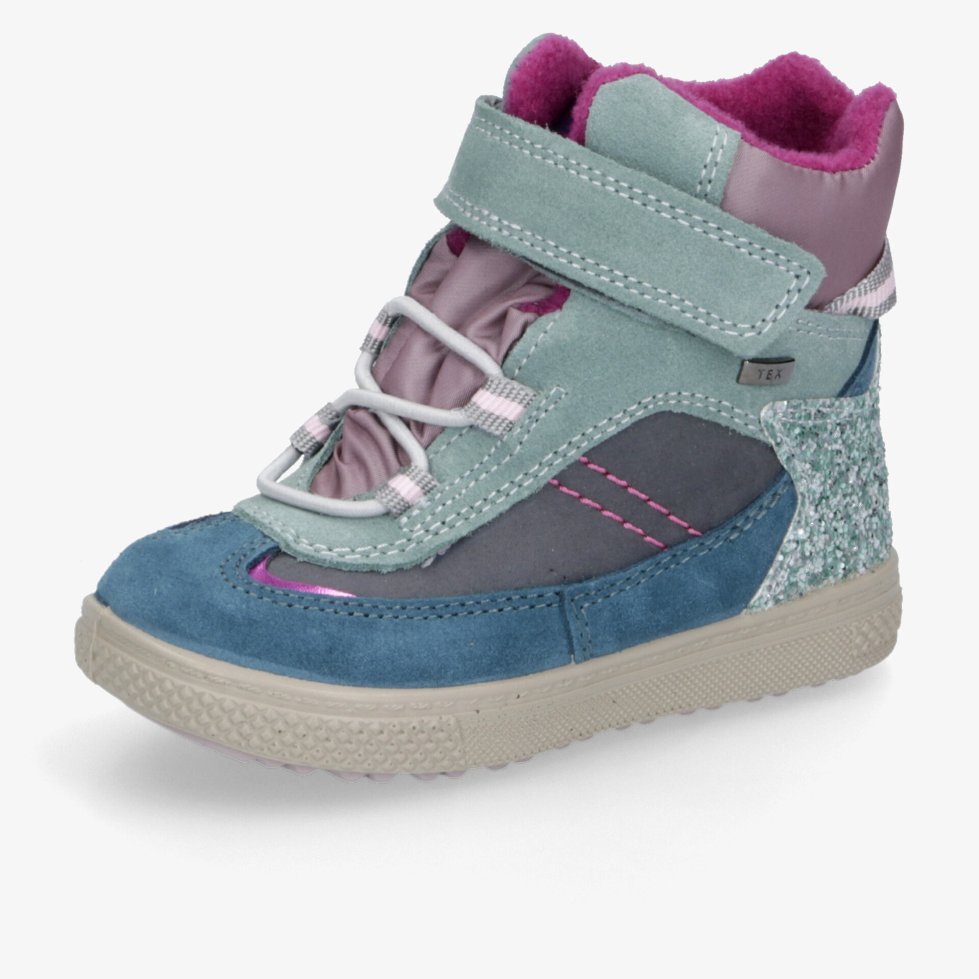 Sportlicher Sneaker in Blau, Grau und Pink mit Klettverschluss und rutschfester Sohle für hohen Tragekomfort