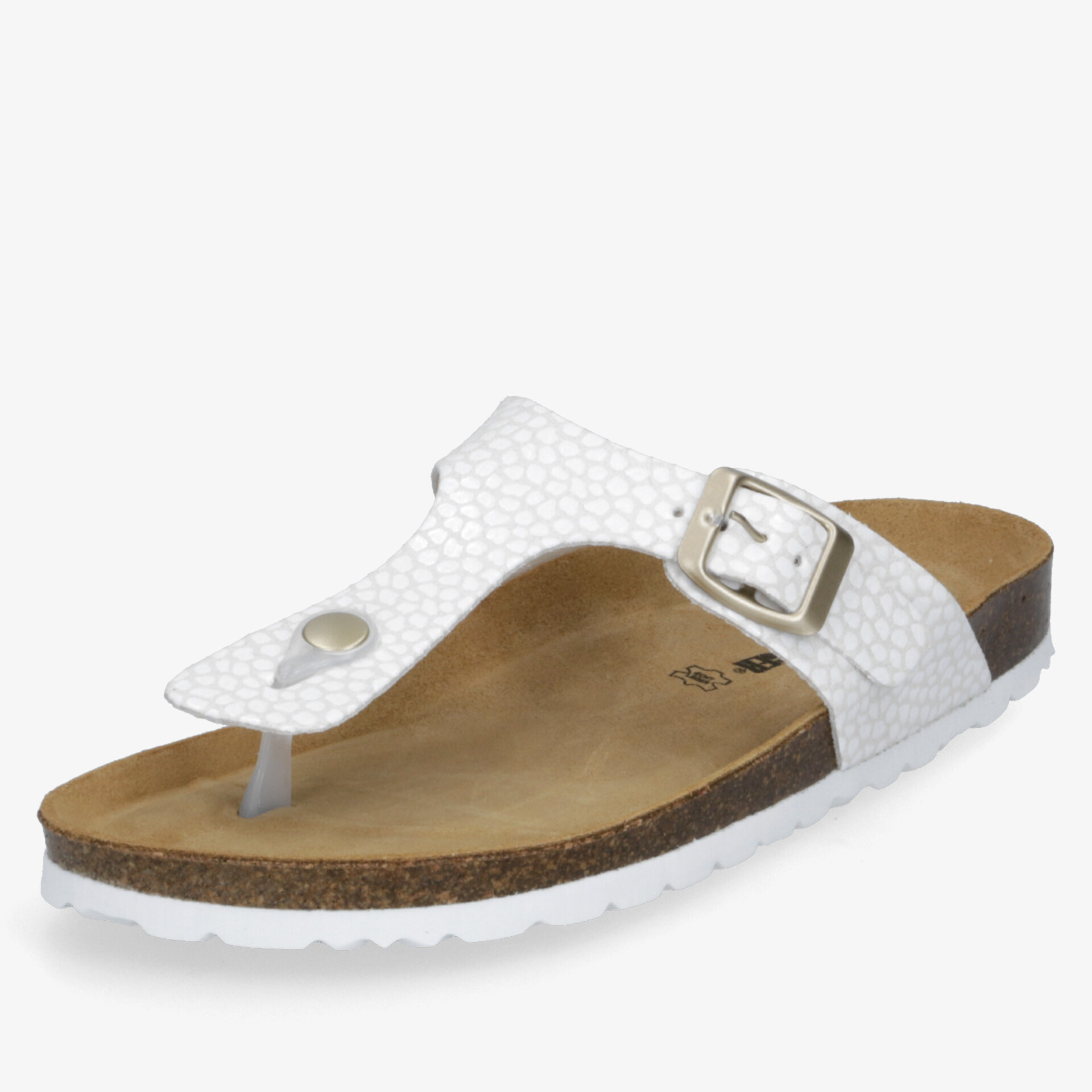 Weiße Zehentrenner Sandalette mit Komfort-Fußbett und verstellbarer Schnalle für optimalen Halt
