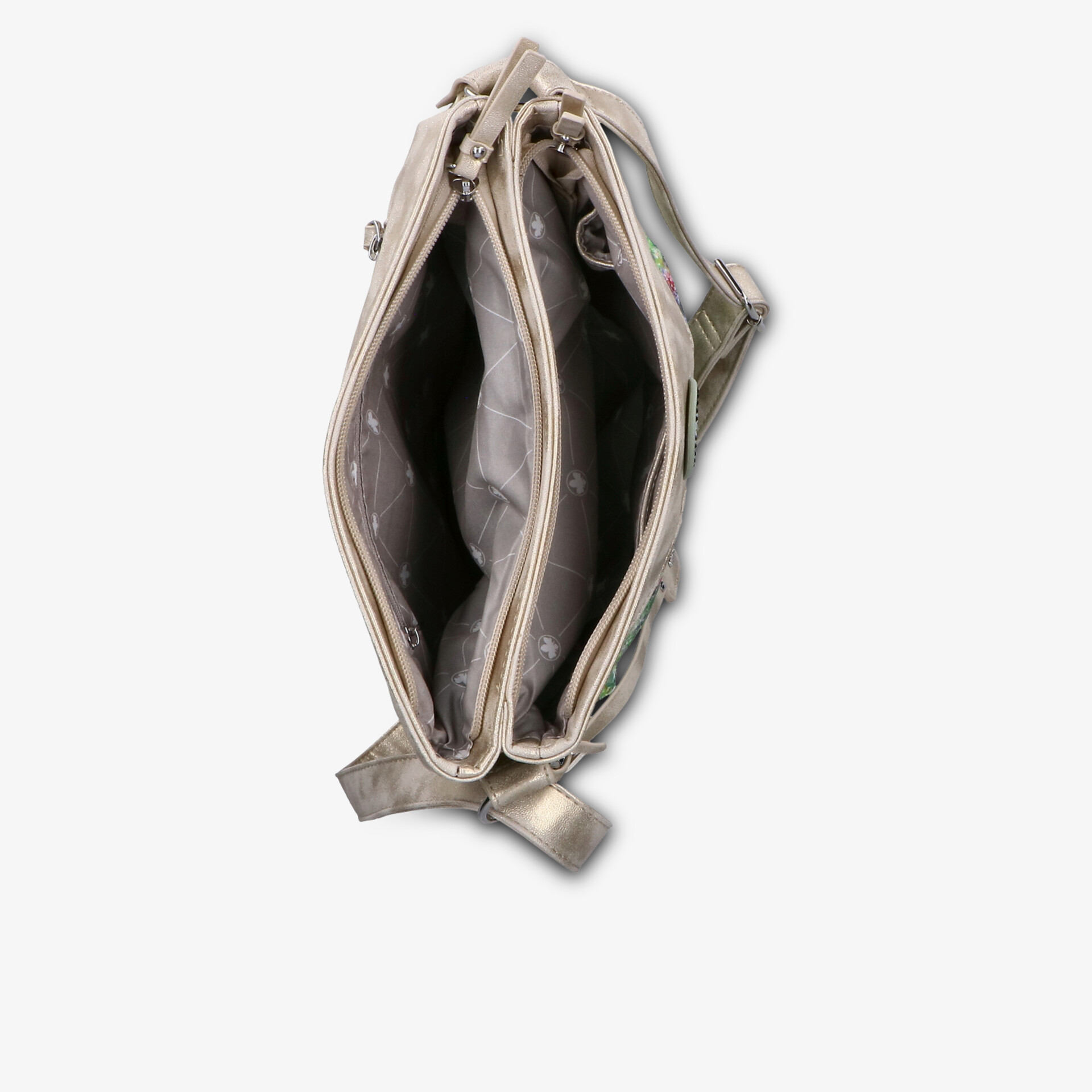 Beige kompakte Tasche mit mehreren Fächern und Reißverschluss, ideal für Ordnung und leichte Handhabung