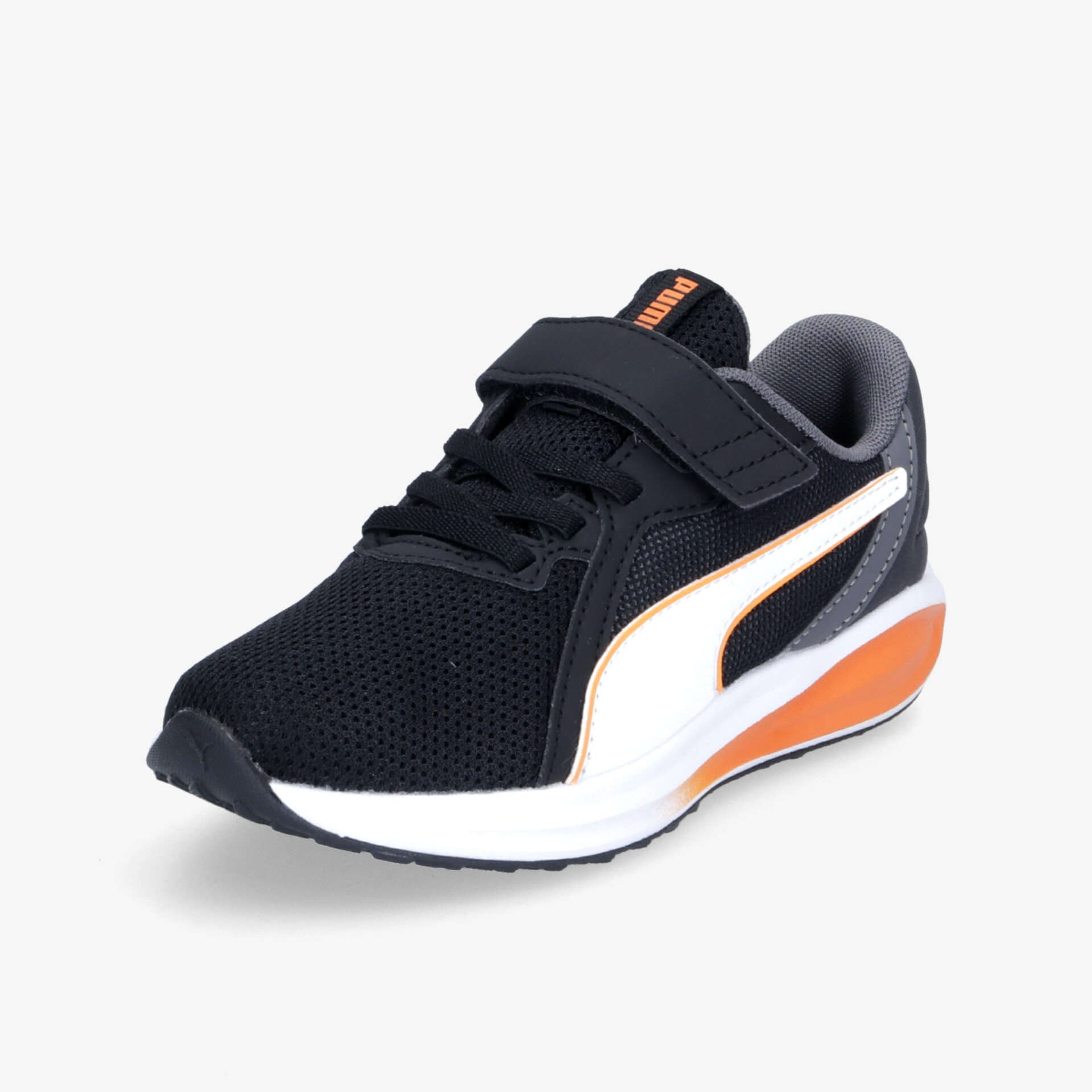 Leichter und komfortabler Sneaker mit praktischem Klettverschluss in Schwarz und Orange, ideal für den Alltag.