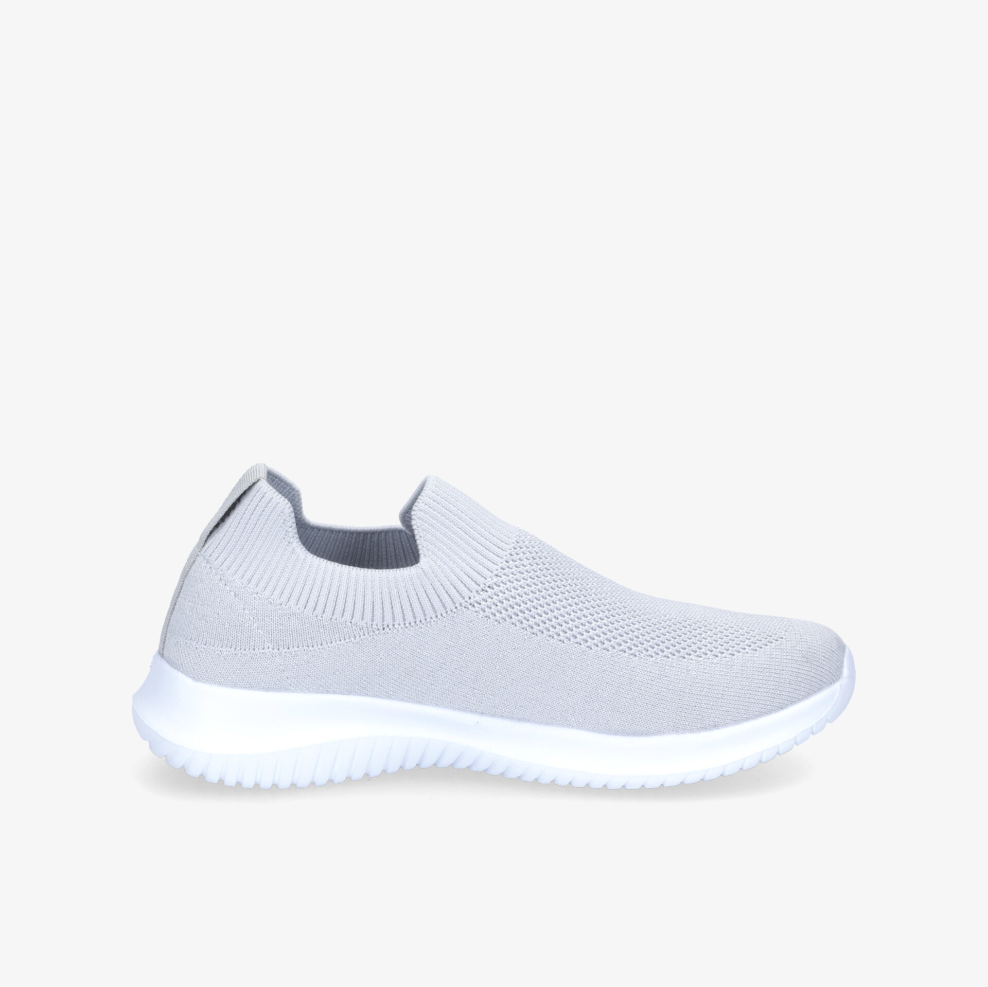 Leichter grauer Sneaker mit flexiblem und atmungsaktivem Obermaterial seitlich abgebildet