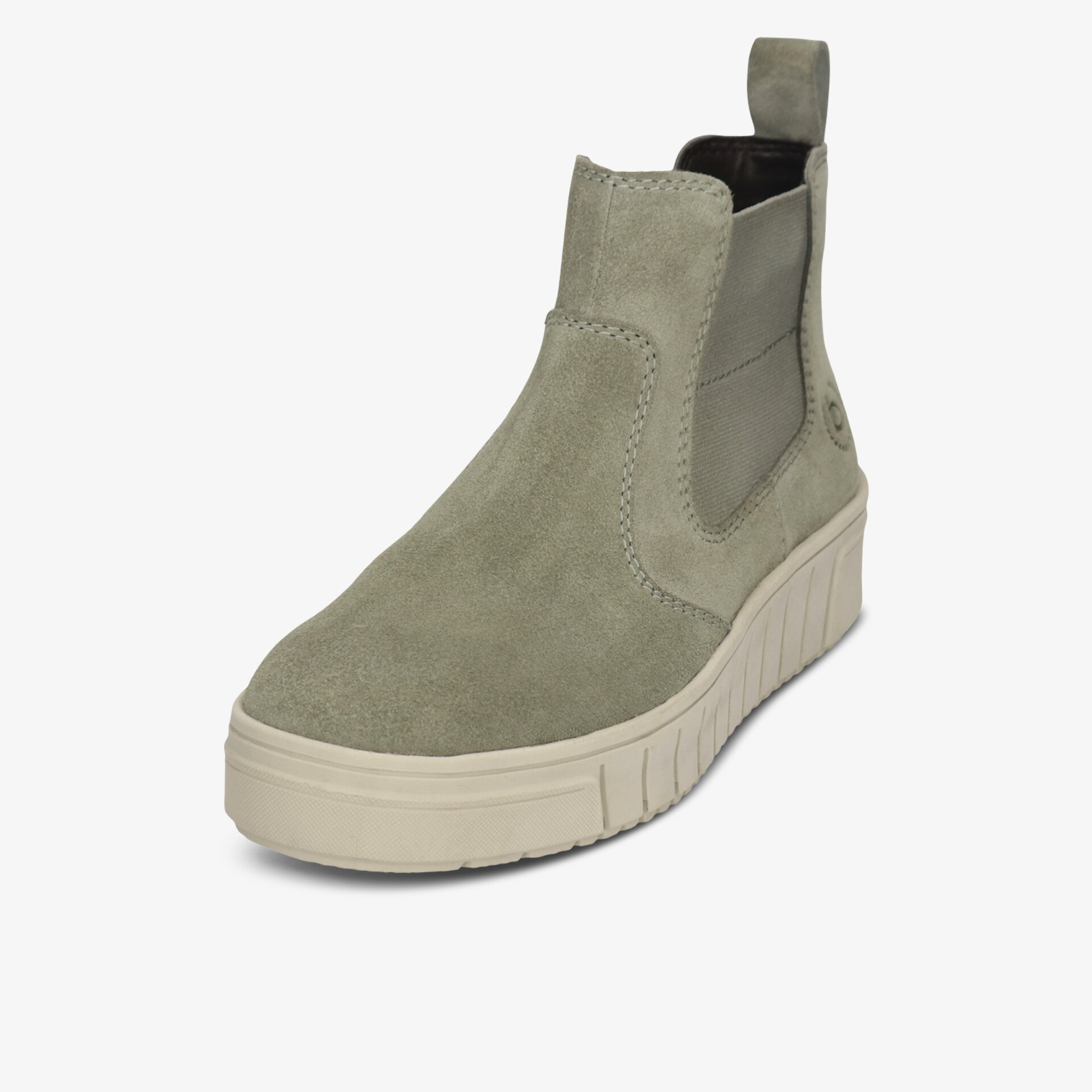 Bequemer Chelsea Boot aus weichem Veloursleder mit elastischem Einsatz und moderner Keilsohle in beige