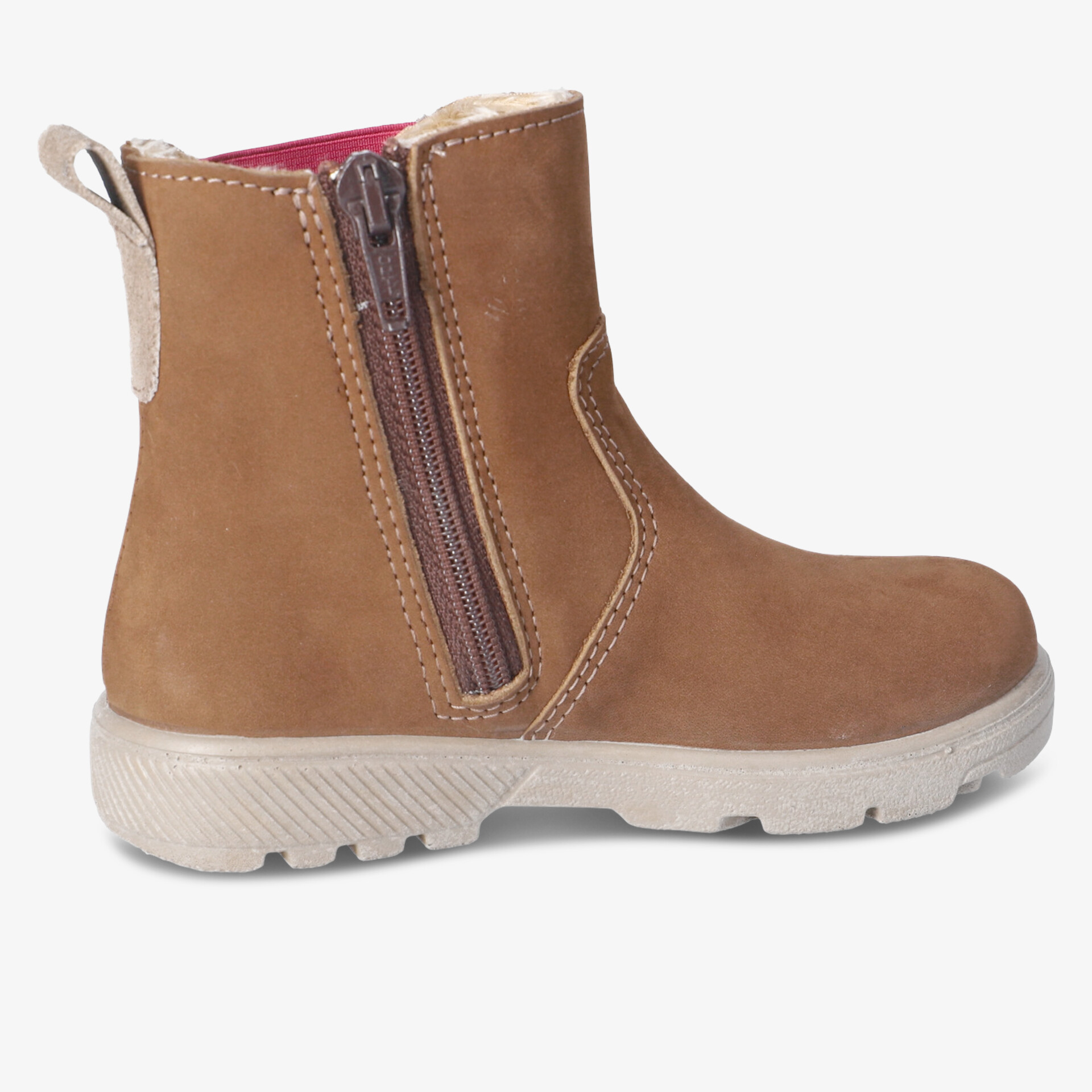 Brauner Stiefel mit seitlichem Reißverschluss, bequemer Schuh für Alltag und Freizeit