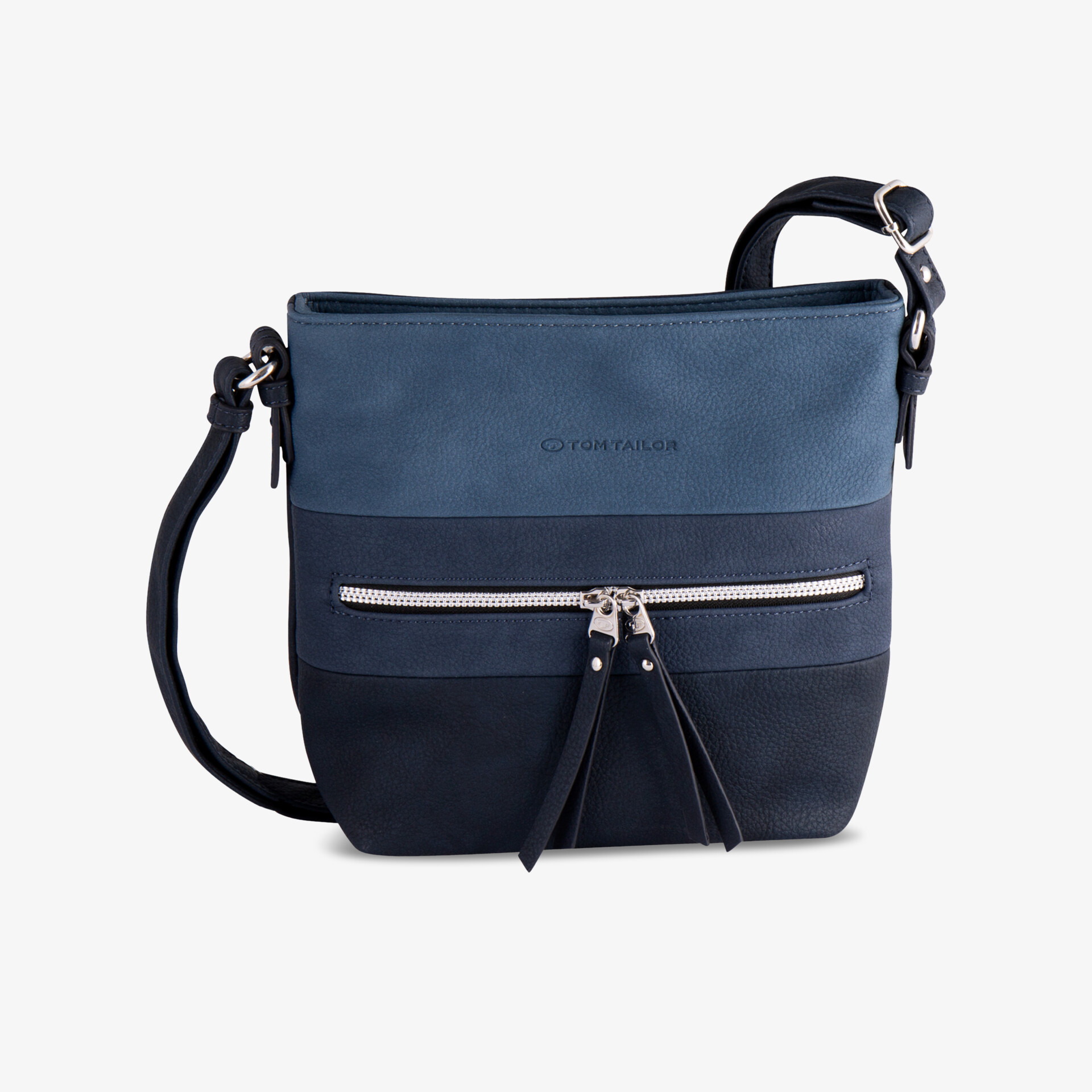 Elegante zweifarbige Schultertasche mit Reißverschluss und verstellbarem Riemen, kompakt und praktisch im Alltag