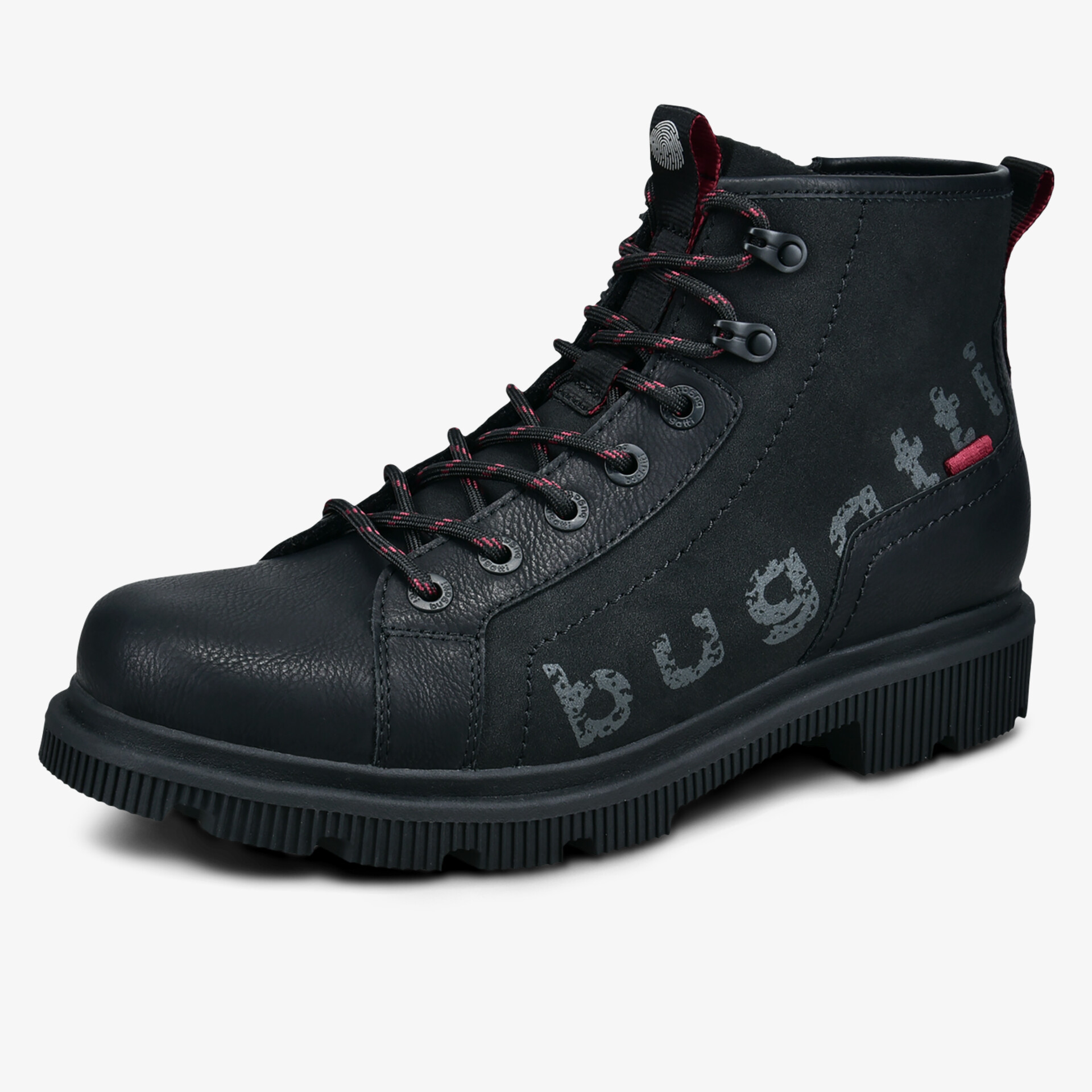 Robuste schwarze Schnürstiefelette mit griffiger Sohle und modischem Design aus hochwertigem Leder