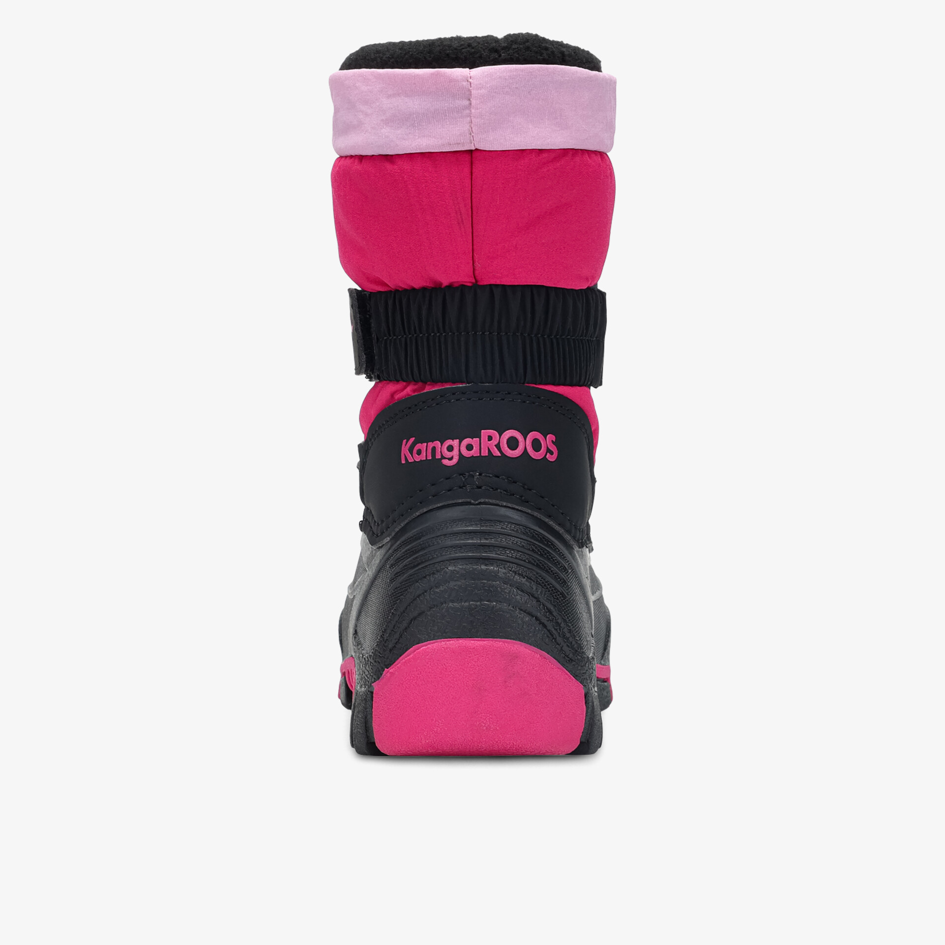 Robuster Winterstiefel mit warmem Innenfutter und rutschfester Sohle in pink-schwarzem Design, Rückansicht
