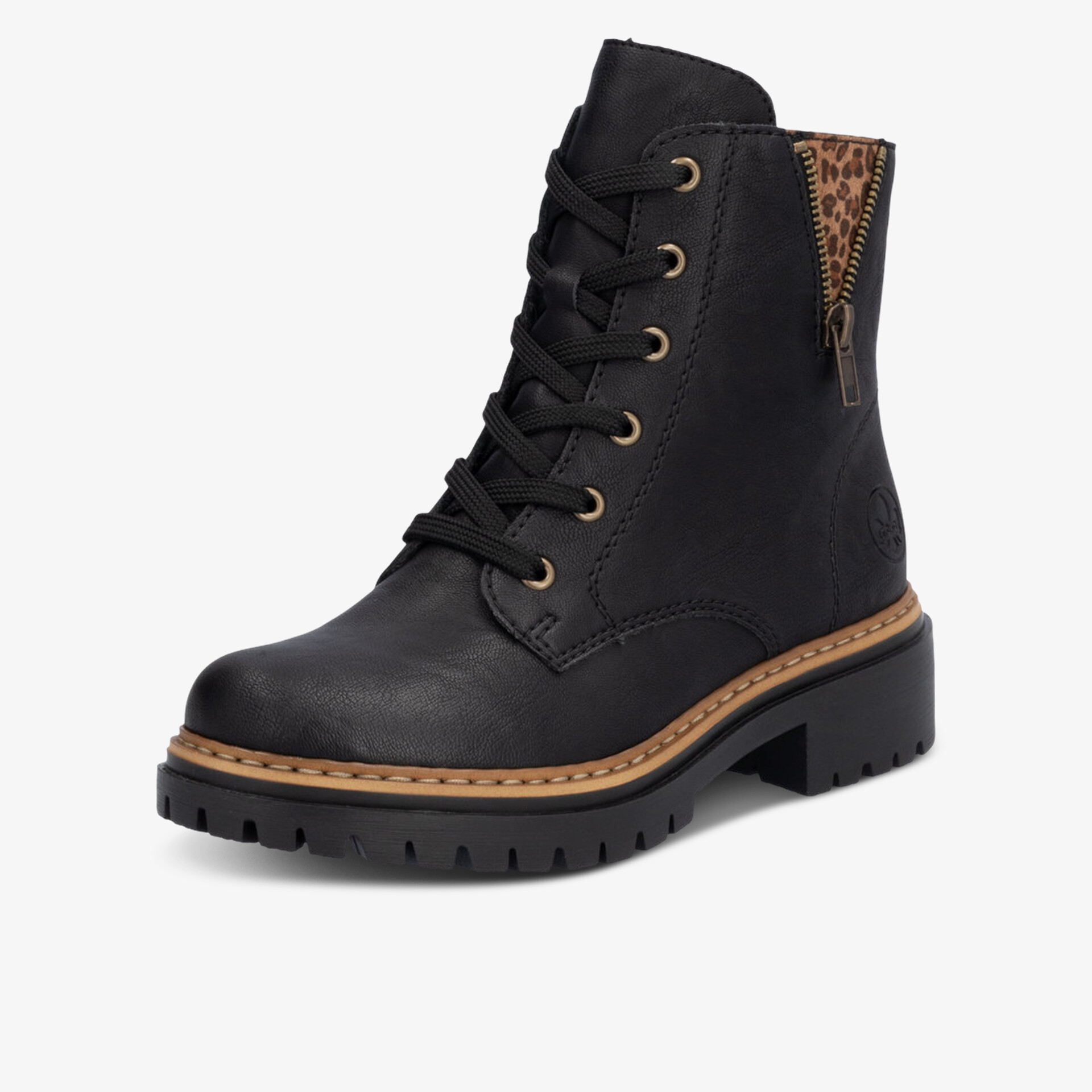 Robuster schwarzer Schnürstiefel mit profilierter Sohle und modischem Reißverschlussdetail für vielseitigen Alltagslook