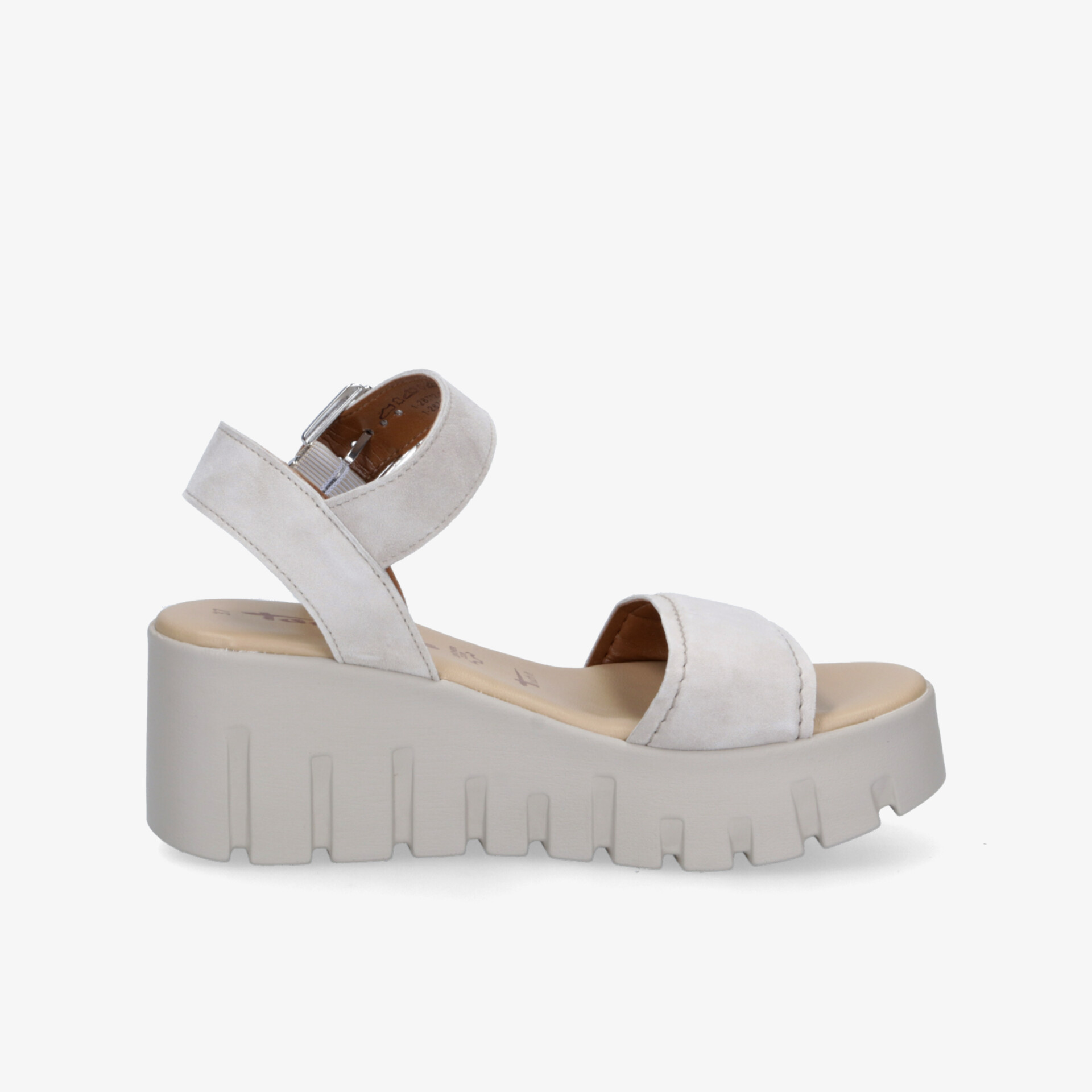 Weiße Plateau Sandale mit breitem Riemen und verstellbarem Klettverschluss, bequeme gepolsterte Sohle, modernes Design