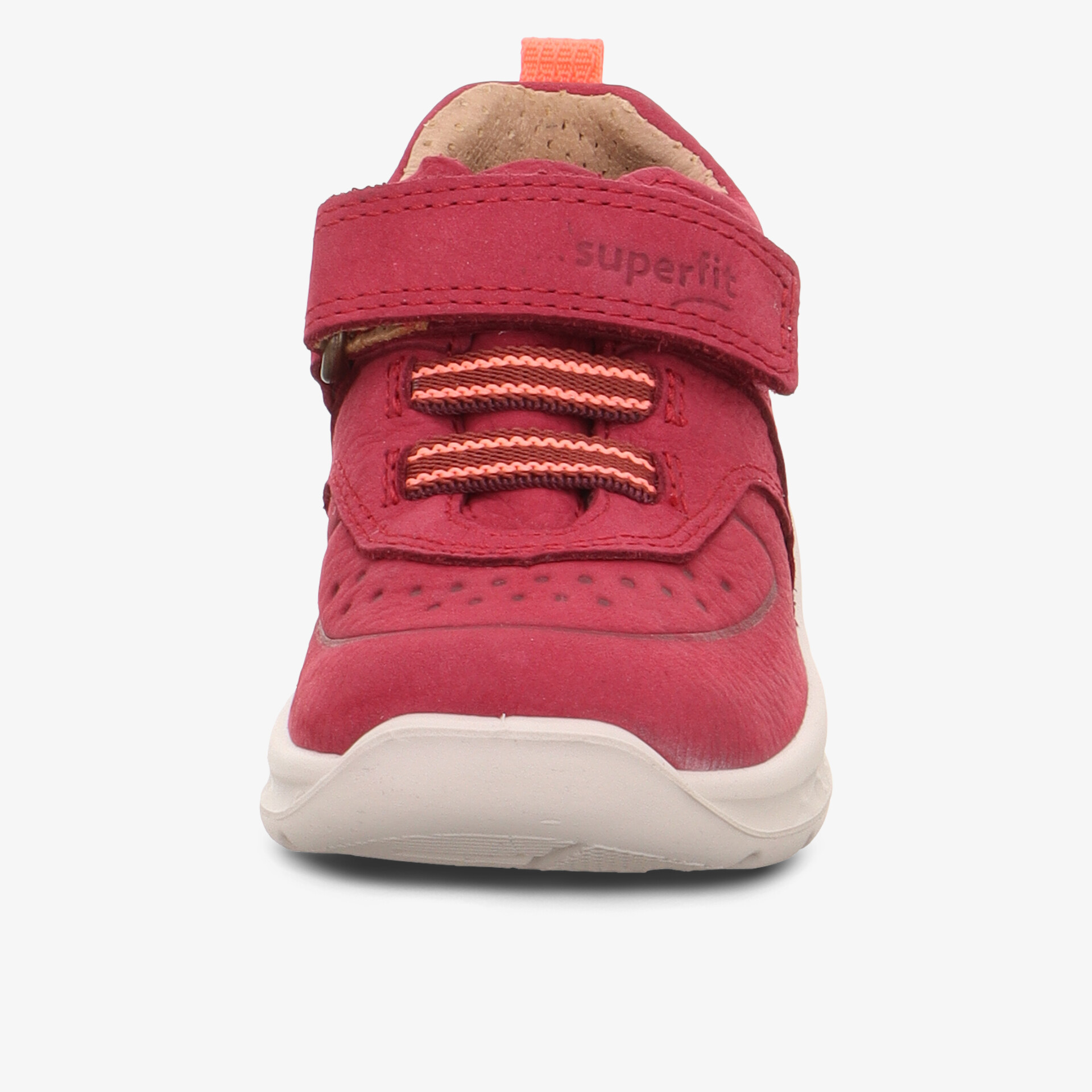 Roter Kinder Sneaker mit praktischem Klettverschluss und flexibler weißer Sohle für hohen Tragekomfort