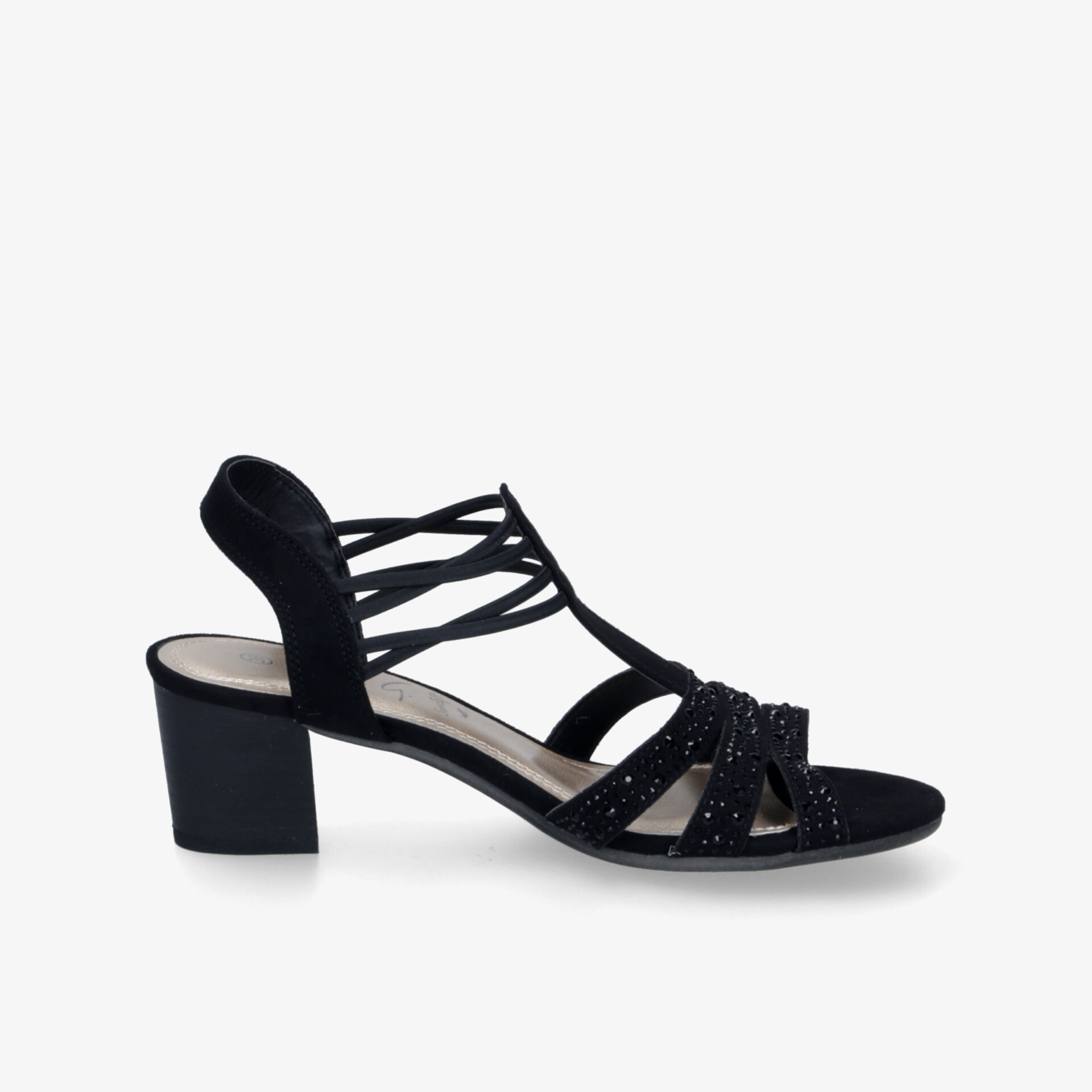Schwarze Sandalette mit Blockabsatz und feinen Riemchen, eleganter und bequemer Sommerschuh