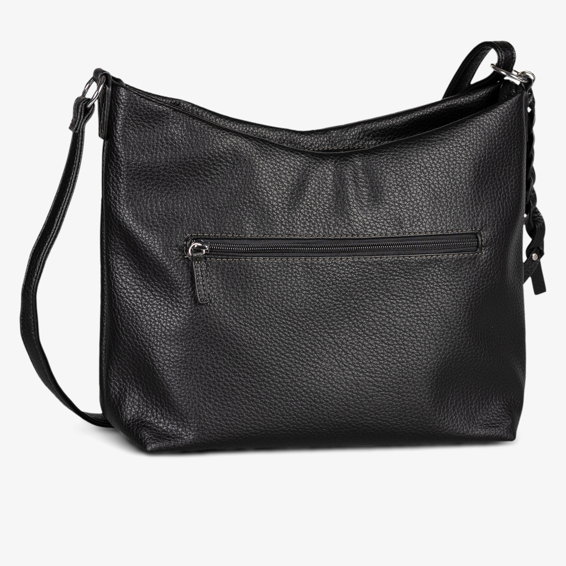 Schwarze Handtasche aus Kunstleder mit Reißverschlussfach und praktischem verstellbarem Schulterriemen