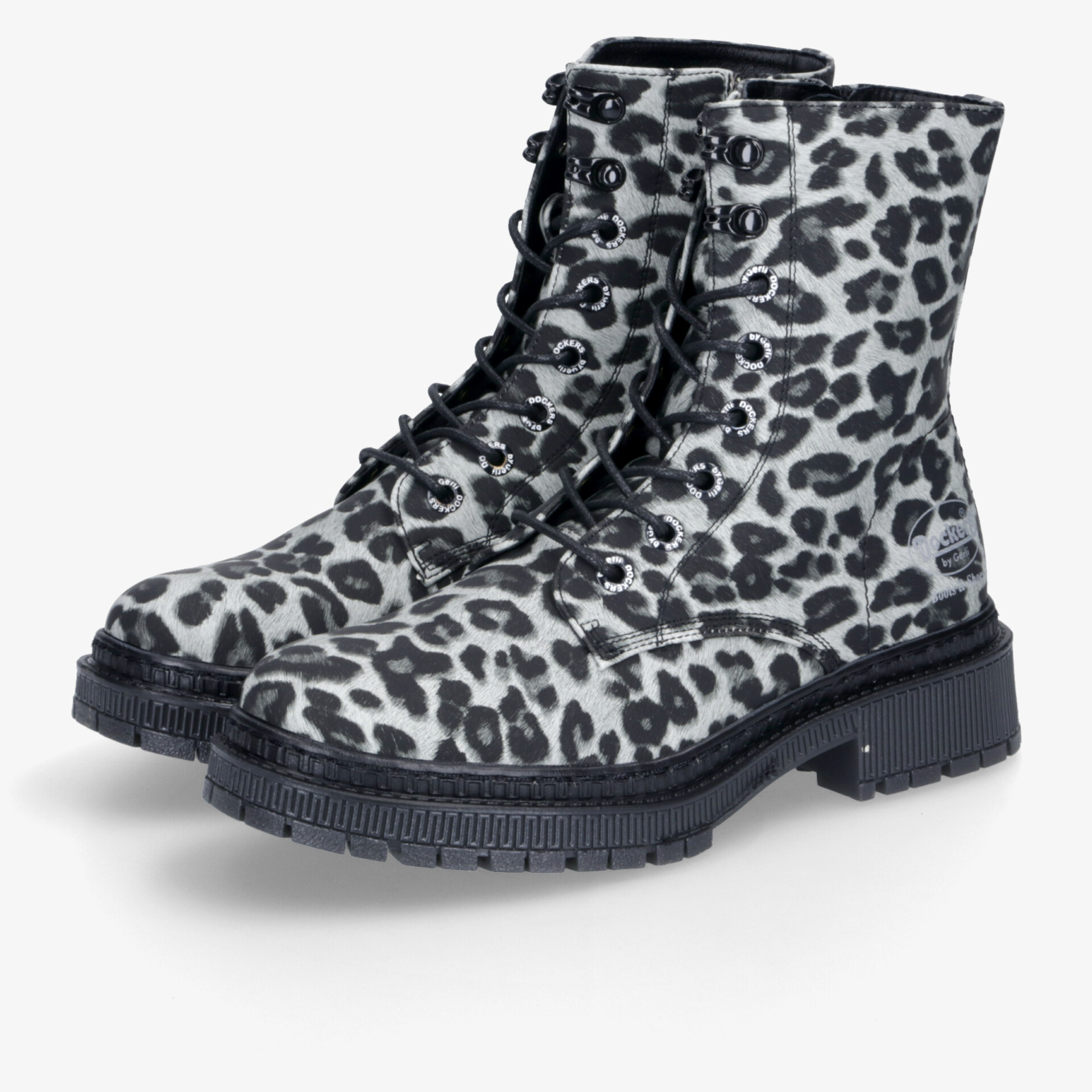 Robuste Schnürboots mit modischem Leopardenmuster und profilierter Sohle für komfortablen Halt