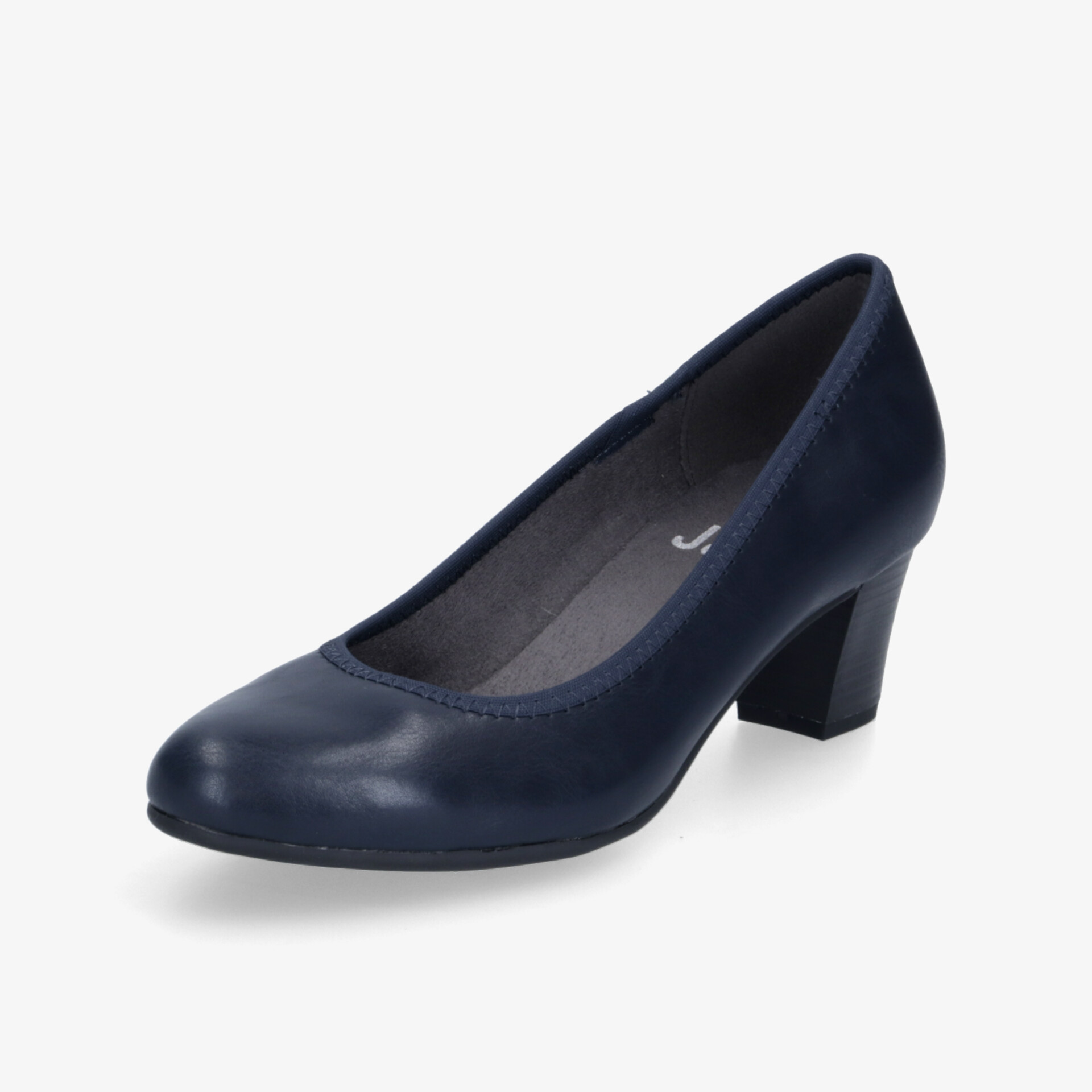 Elegante dunkelblaue Schuhe mit mittlerem Absatz. Klassisches Design, ideal für berufliche und feierliche Anlässe.