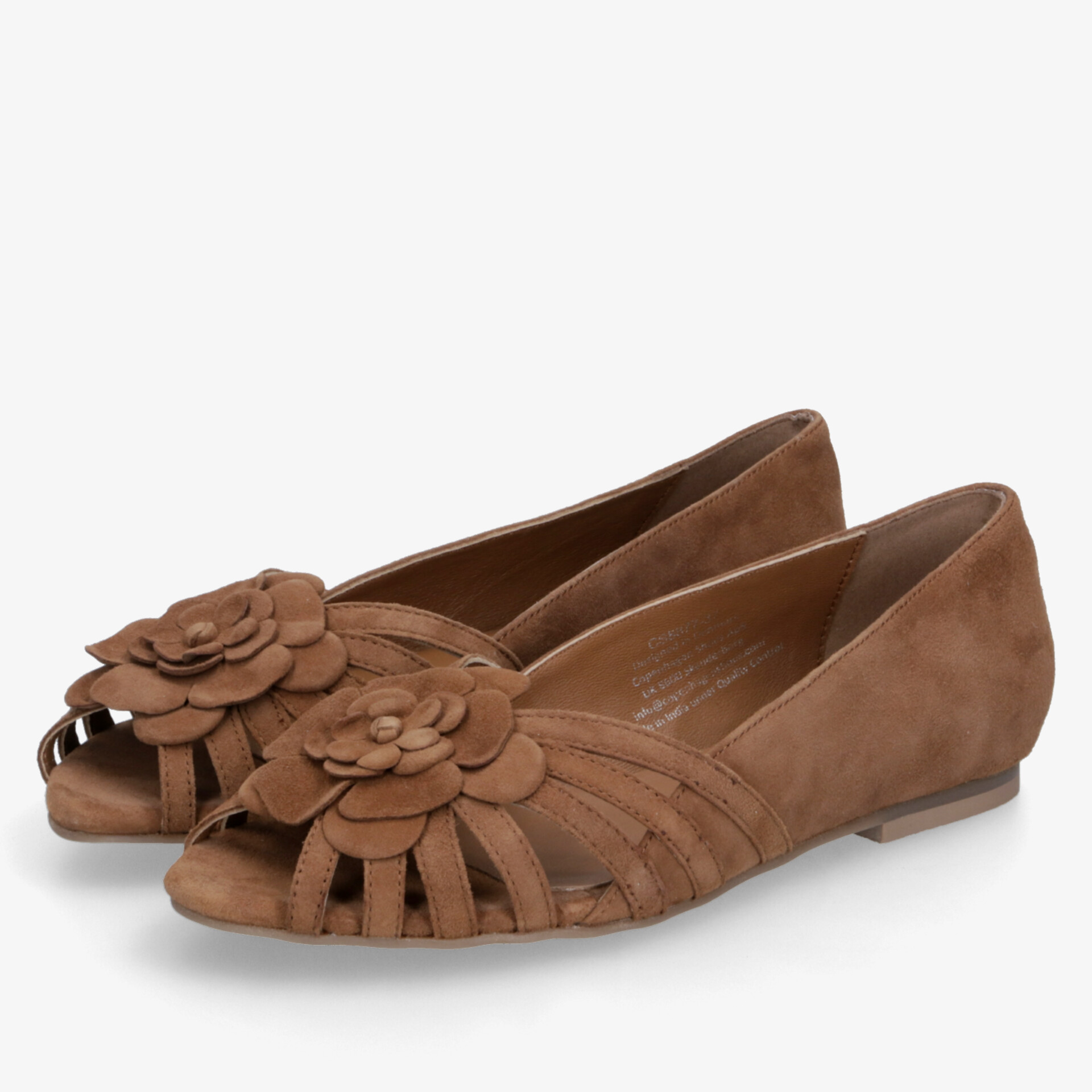 Braune Ballerinas mit dekorativer Blumenverzierung, flach, bequem und elegant für vielseitigen Stil
